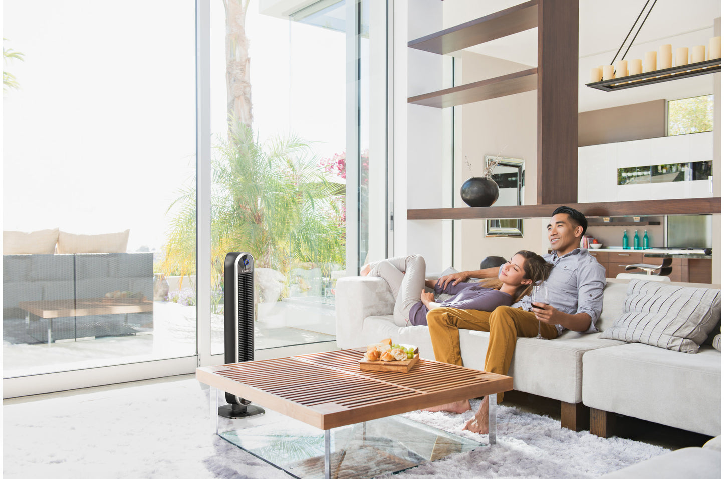 Lasko Aria™ T40733 40" 5-Speed WiFi Smart Tower Fan with Dark Mode: black