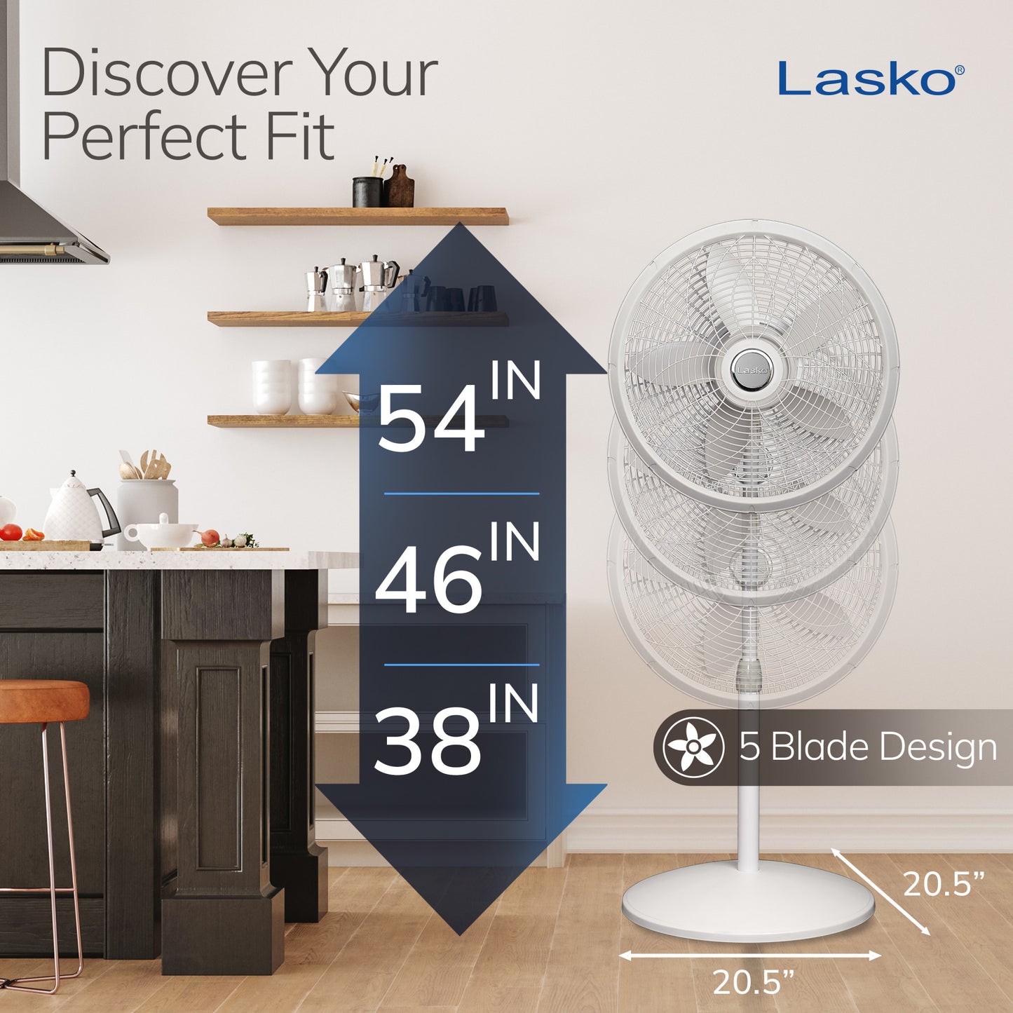 Lasko 18" Oscillating 3-Speed Elegance & Performance Pedestal Fan, 1820, White
