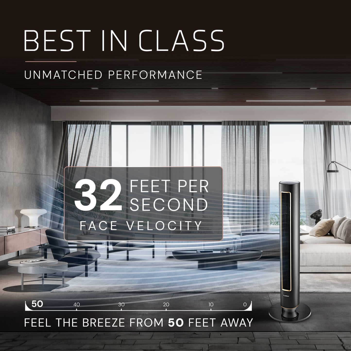 Lasko Summit Pinnacle DST100 40" Oscillating DC Motor Tower Fan with Remote Control: Black