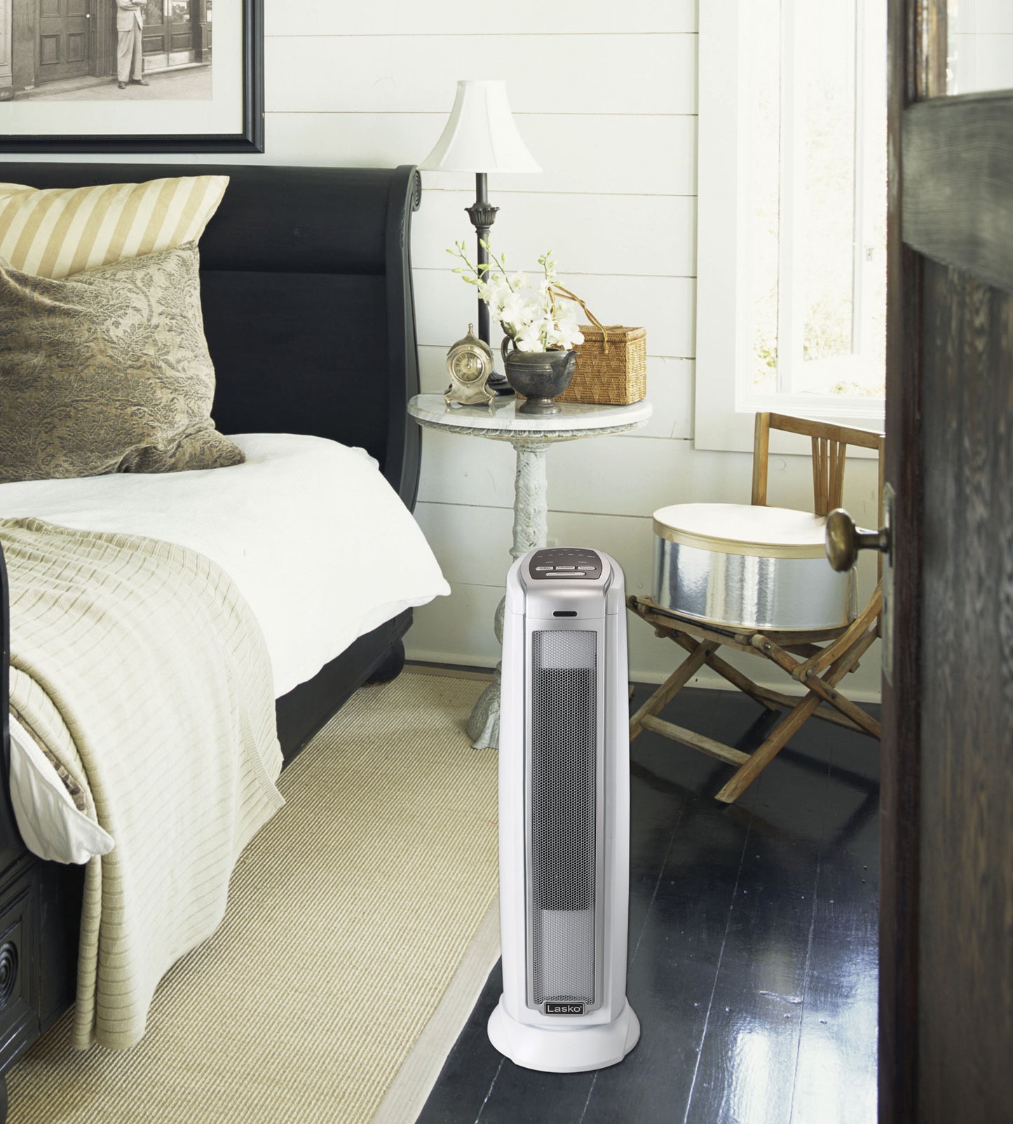Lasko 1500W Electric Oscillating Ceramic Tower Space Heater, with Timer, 5775, White