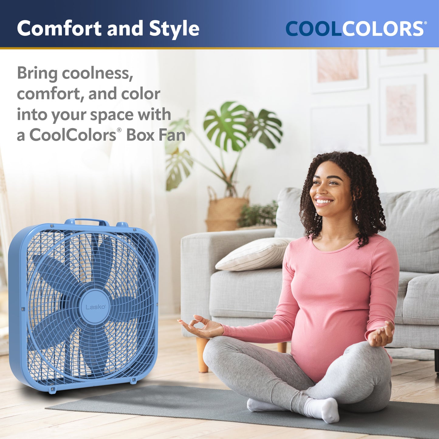 Lasko 20" Cool Colors® Box Fan with 3 Speeds, Blue, B20310