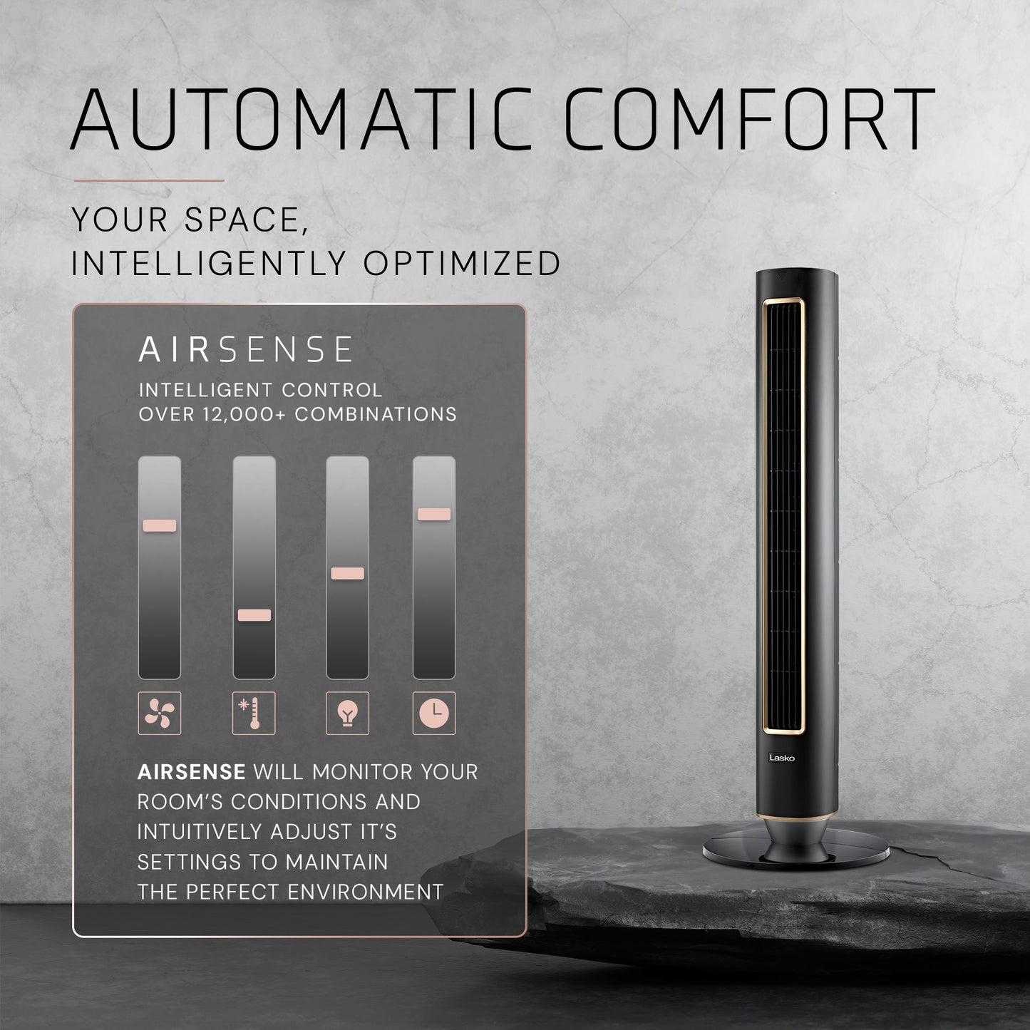 Lasko Summit Pinnacle DST100 40" Oscillating DC Motor Tower Fan with Remote Control: Black