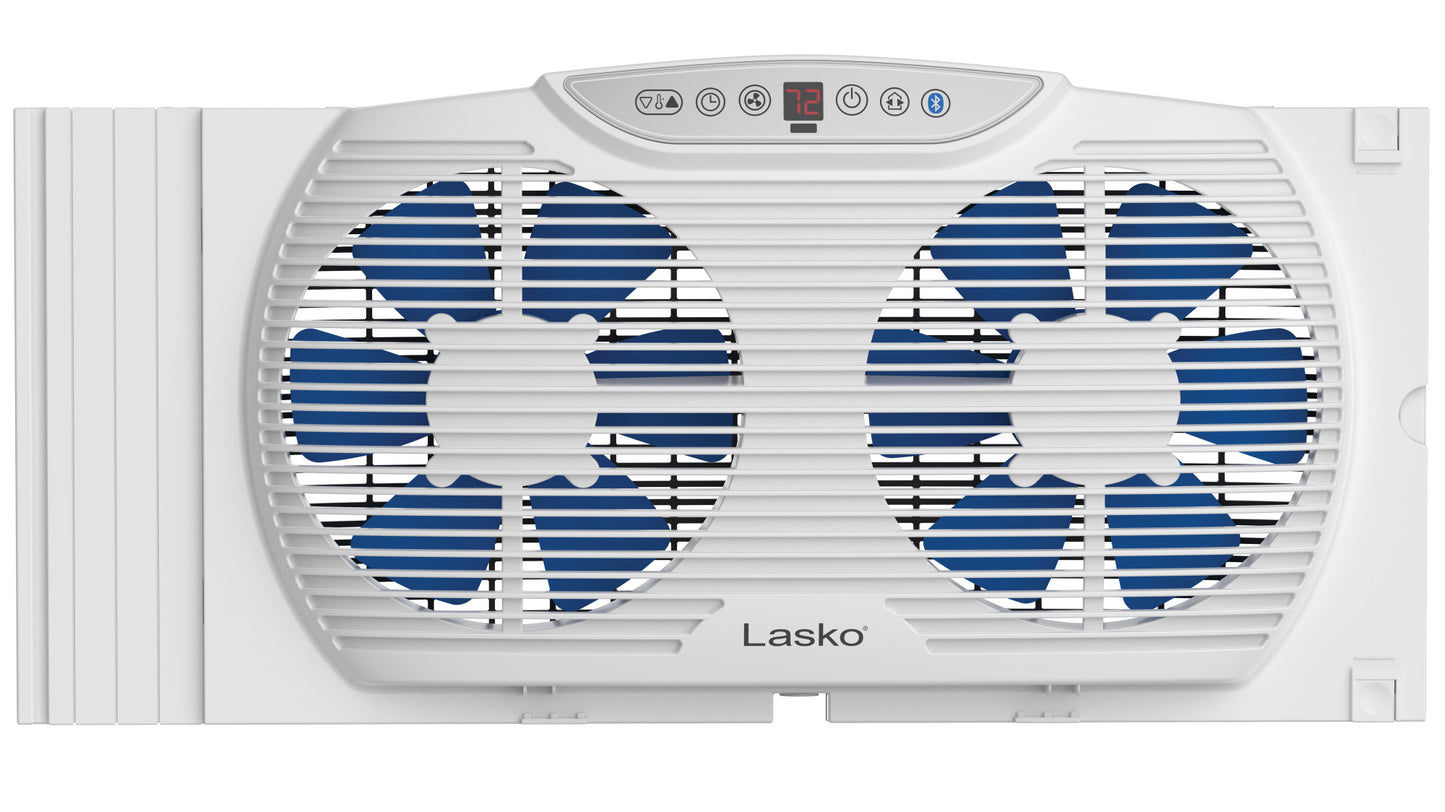 Lasko Electrically Reversible Twin Window Fan with BluetoothÂ® Technology, W09560, White