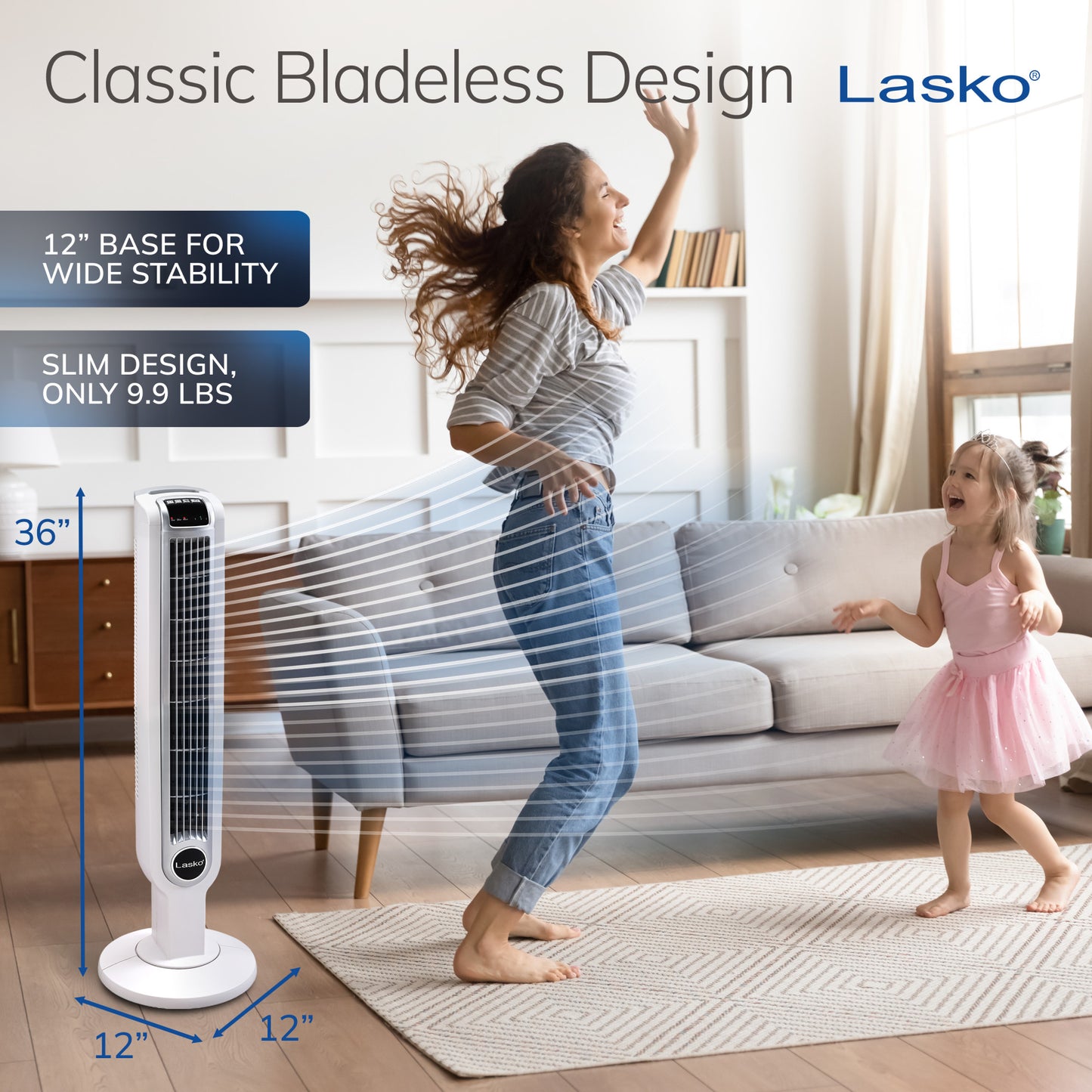Lasko Portable 3-Speed Oscillating Tower Fan with Timer and Remote Control, 2510, White