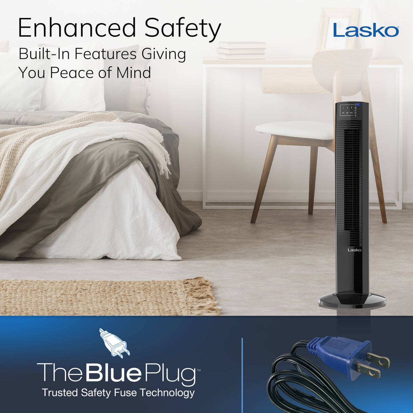 Lasko Wind Tower® Fan with Nighttime Mode and Remote, T36510, Black