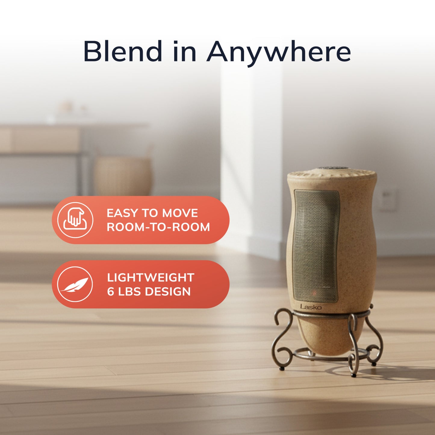 Lasko 1500-Watt Designer Series Oscillating Electric Ceramic Space Heater with Timer and Adjustable Thermostat, Beige, 6405