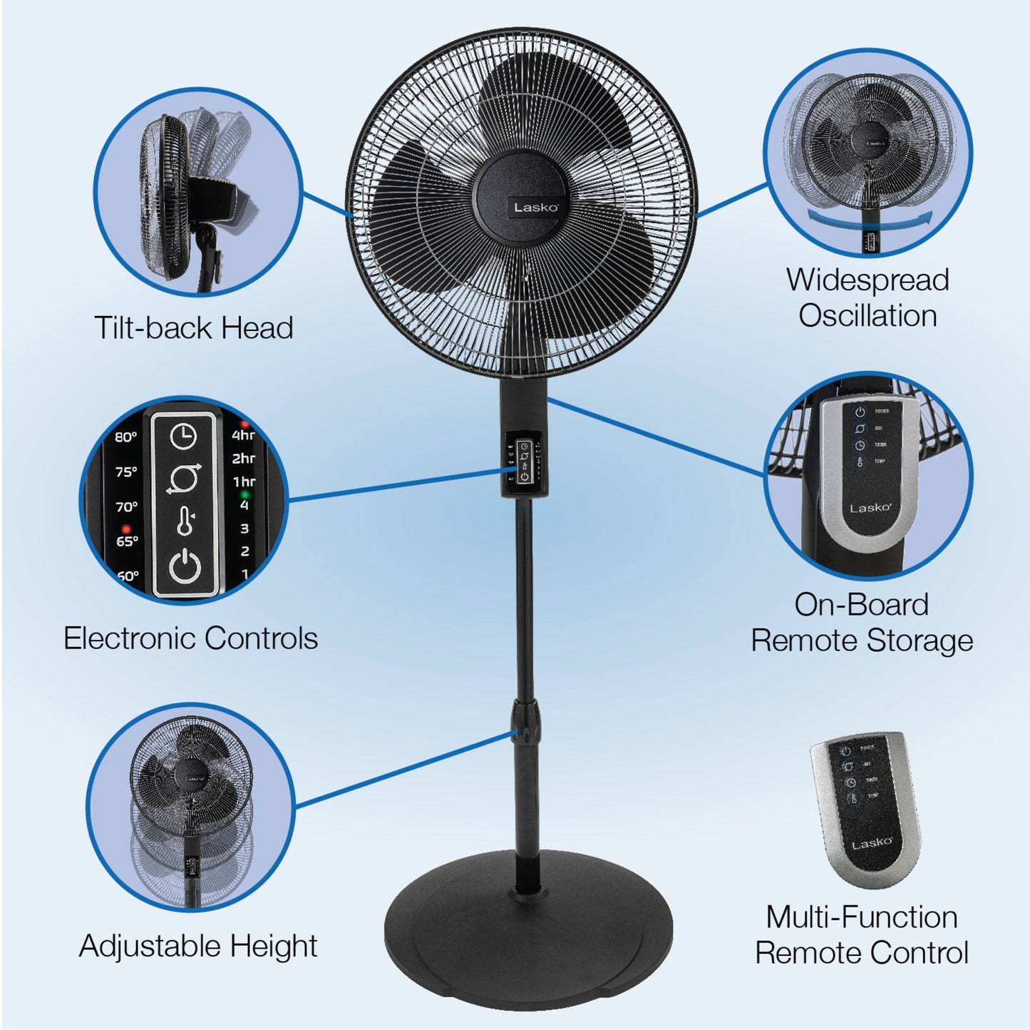 Lasko S16612 16" 4-Speed Oscillating Pedestal Fan with Remote Control: black