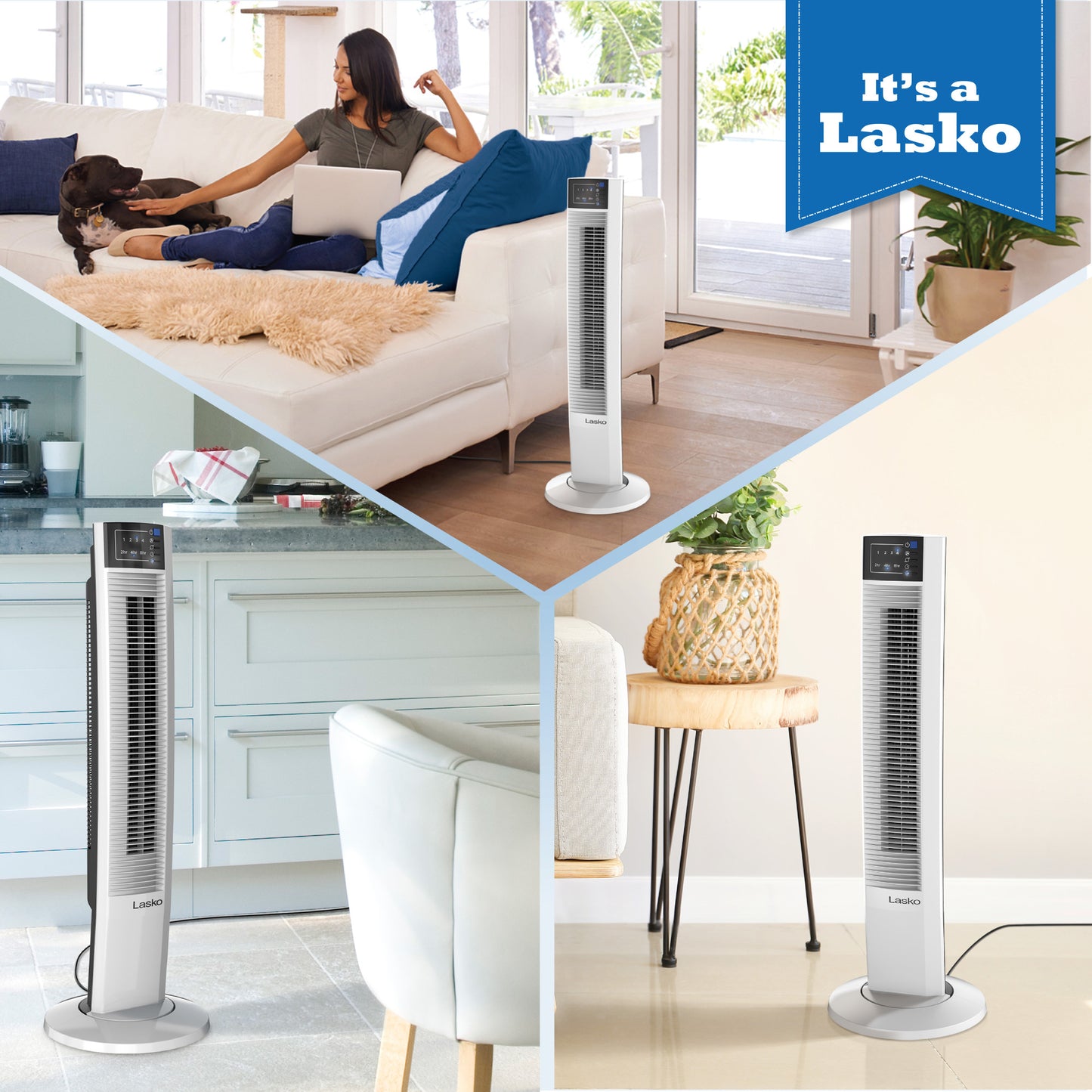 Lasko 36" Oscillating Wind Tower Fan with Remote Control, T36610, White