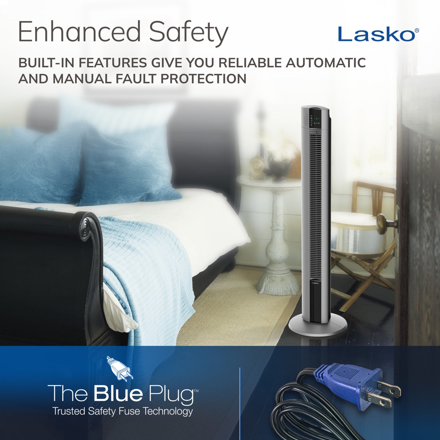 Lasko 48" Space-Saving Oscillating Performance Tower Fan with Remote, T48314, Grey