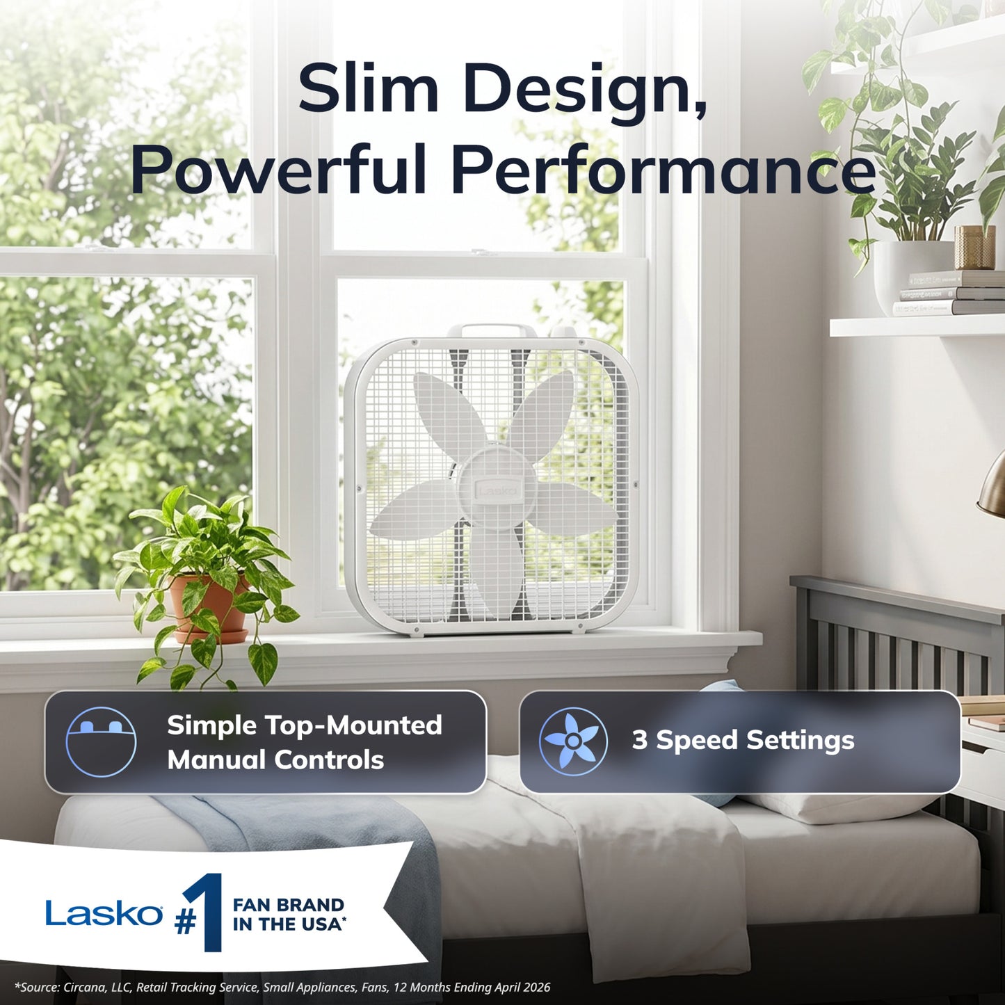 Lasko 20" Box Fan: 3-Speed, Weather-Resistant Motor, White