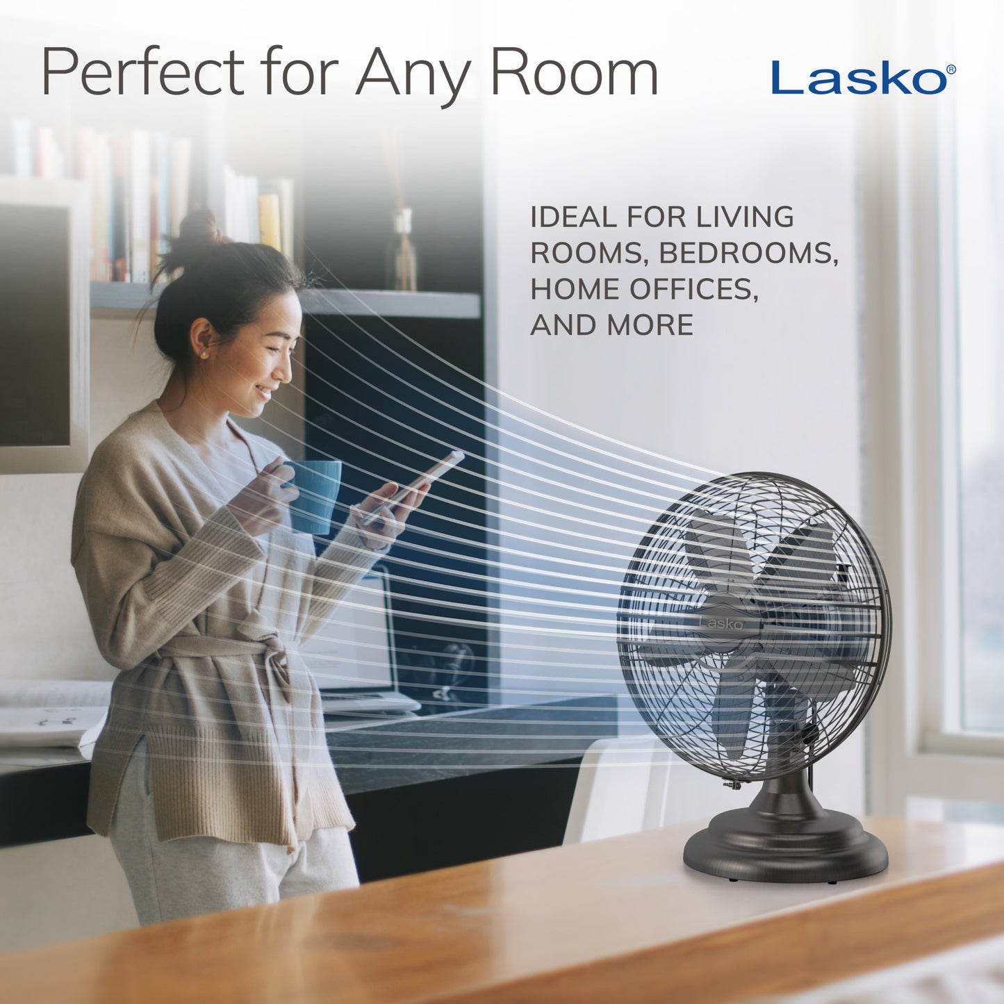 Lasko 12" 3-Speed Oscillating Classic Metal Table Fan with Tilt-Back, R12210, Bronze