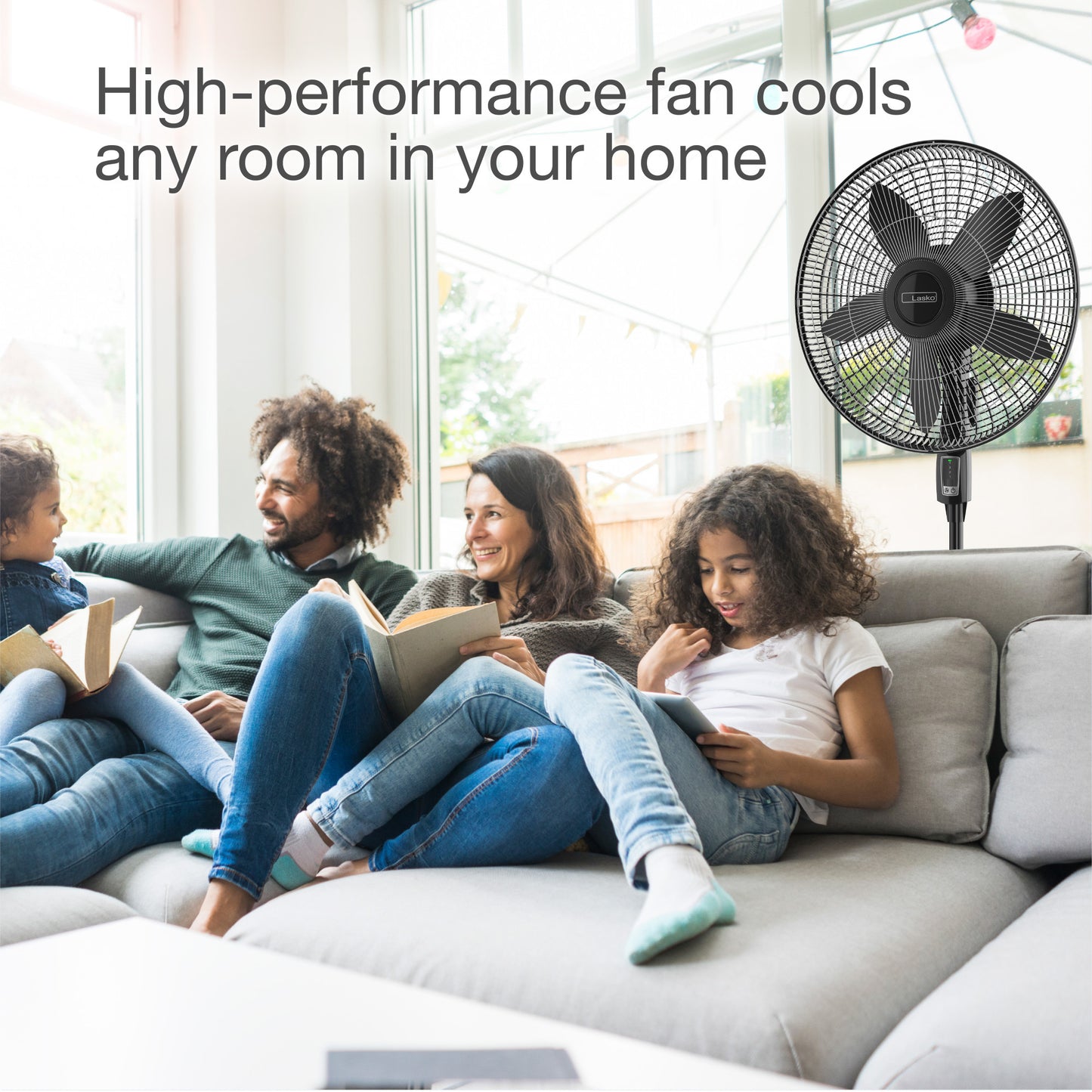 Lasko 18" 4-Speed Pedestal Fan with, Remote Control, S18440, Black