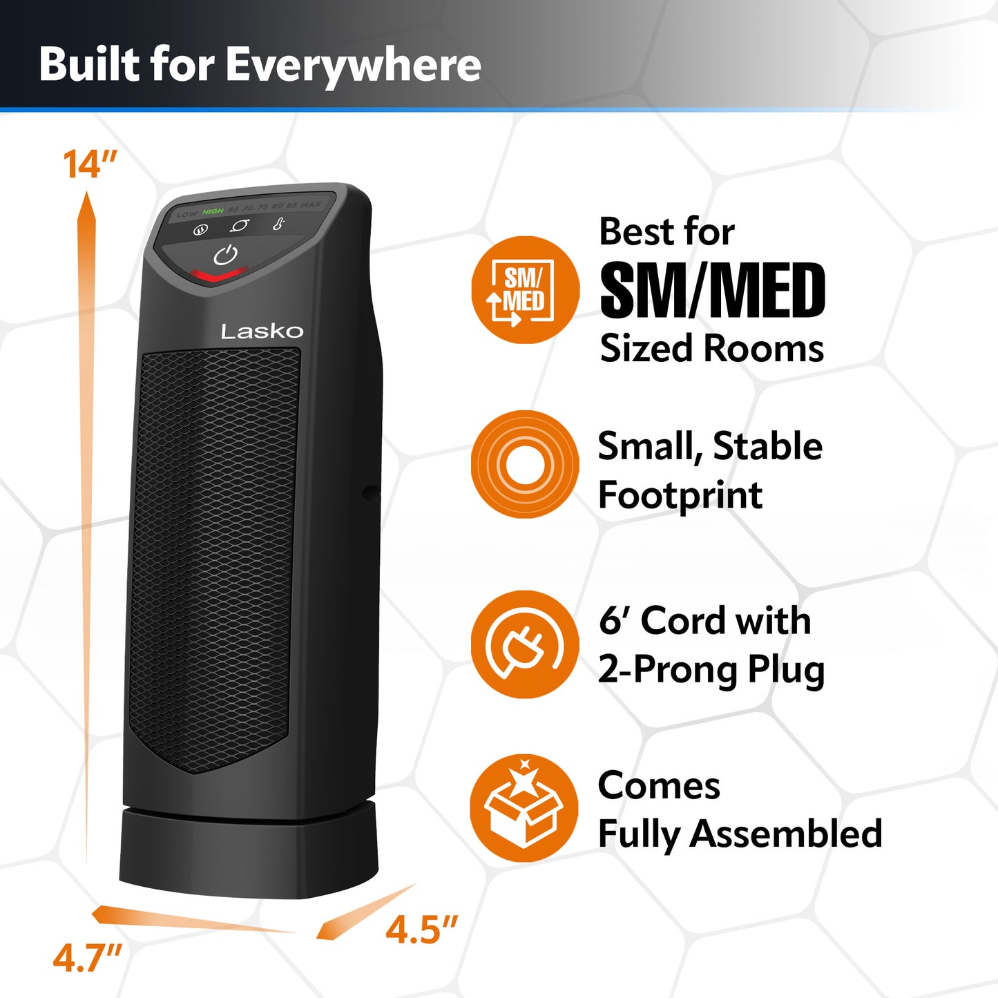 Lasko 1500W Electric 14" Personal Oscillating Ceramic Tower Space Heater, CT14320, Black