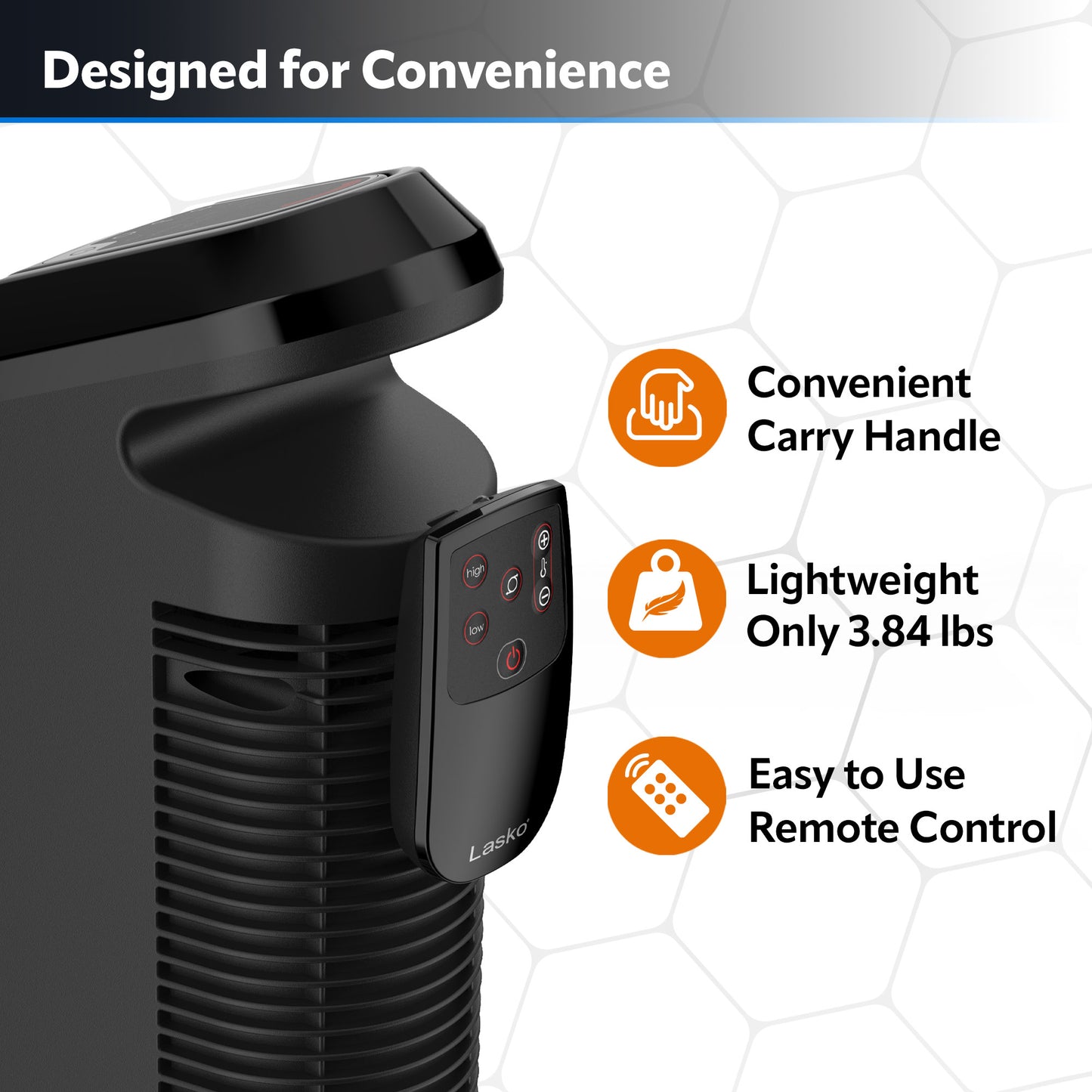 Lasko 1500W 16 in. Electronic Ceramic Tower Space Heater with Remote Control, CT16560, Black