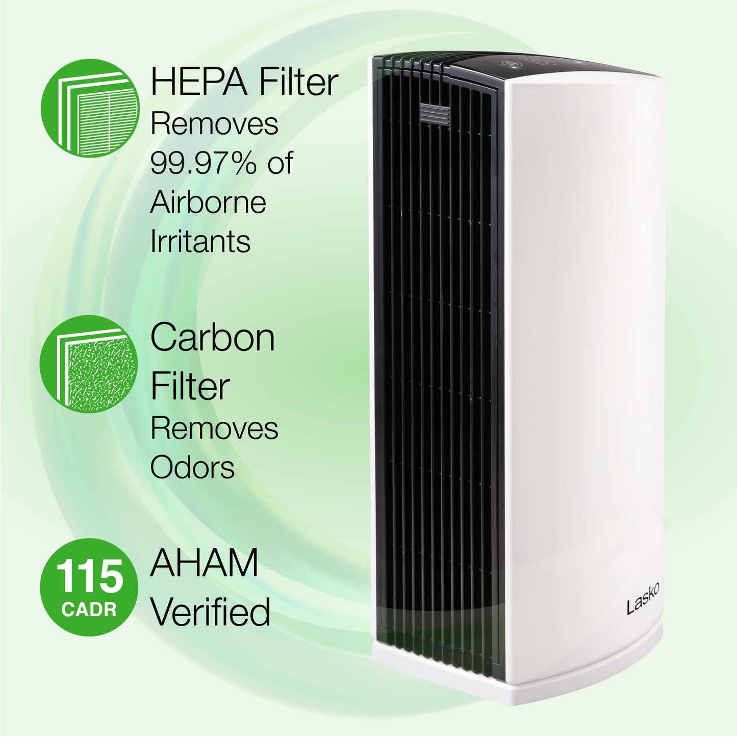Lasko True HEPA Room Air Purifier with Timer, LP300, White