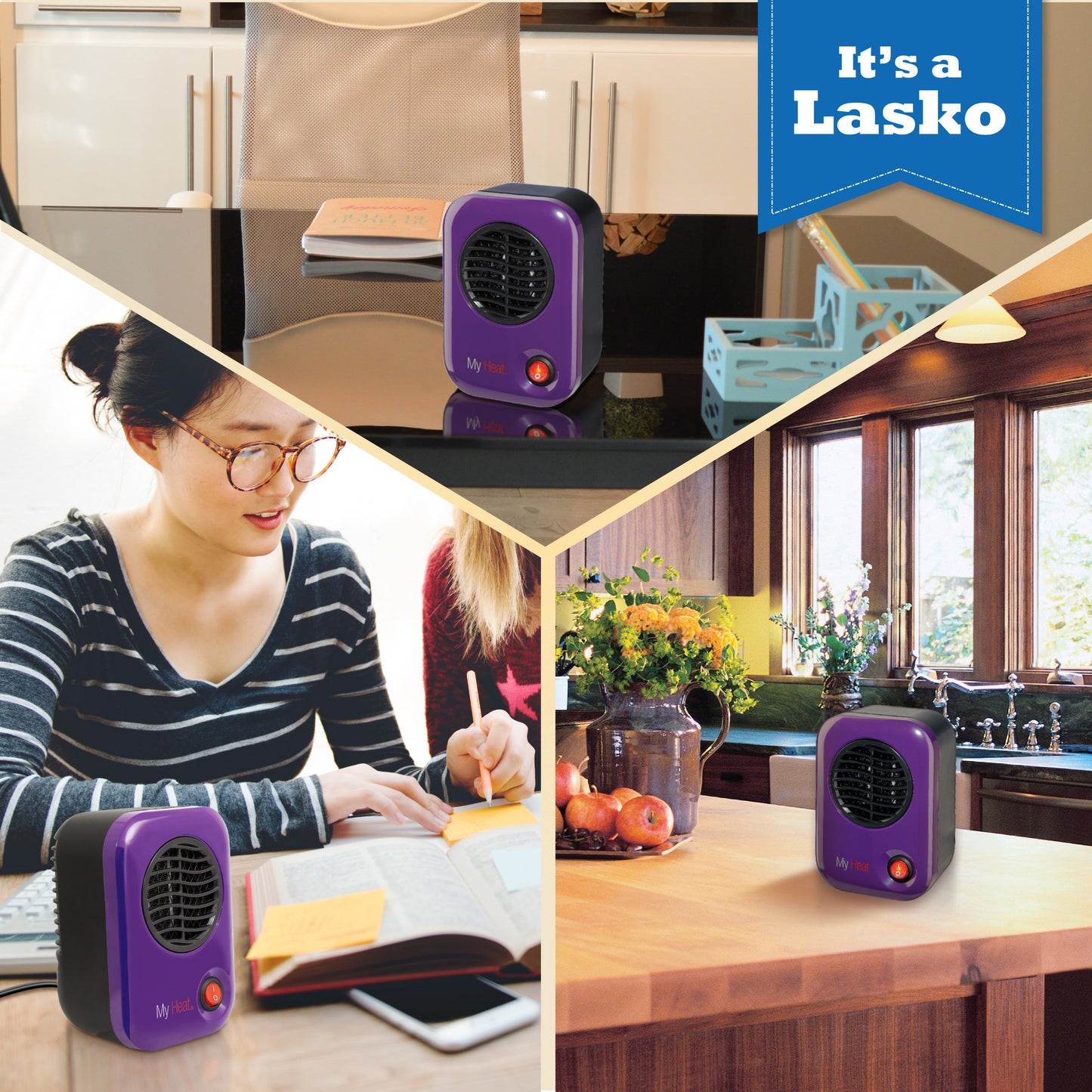 Lasko 200W MyHeat Personal Desk/Tabletop Space Heater with Simple Controls, 106, Purple