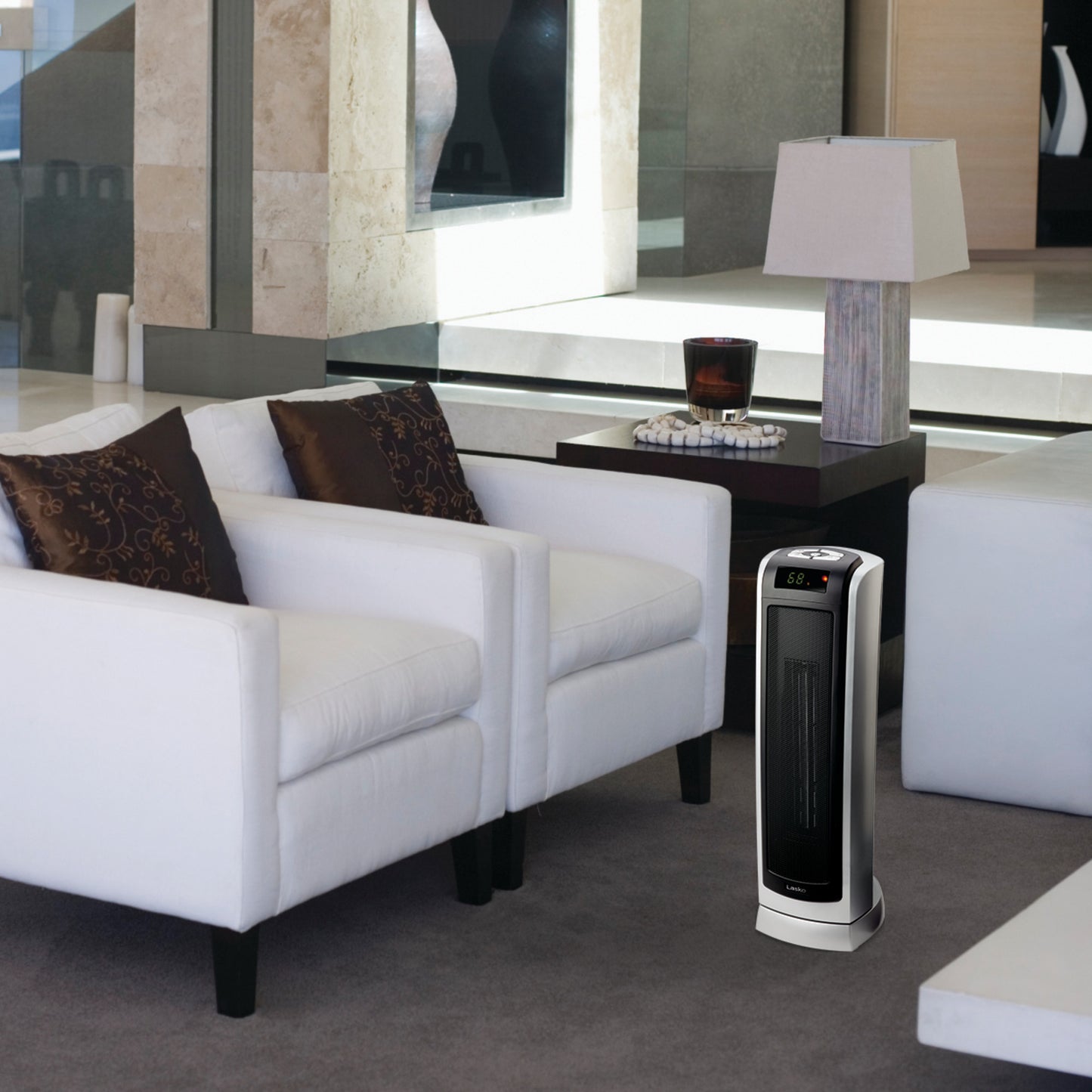 Lasko 1500W Digital Ceramic Tower Space Heater with Remote, 5521, Silver