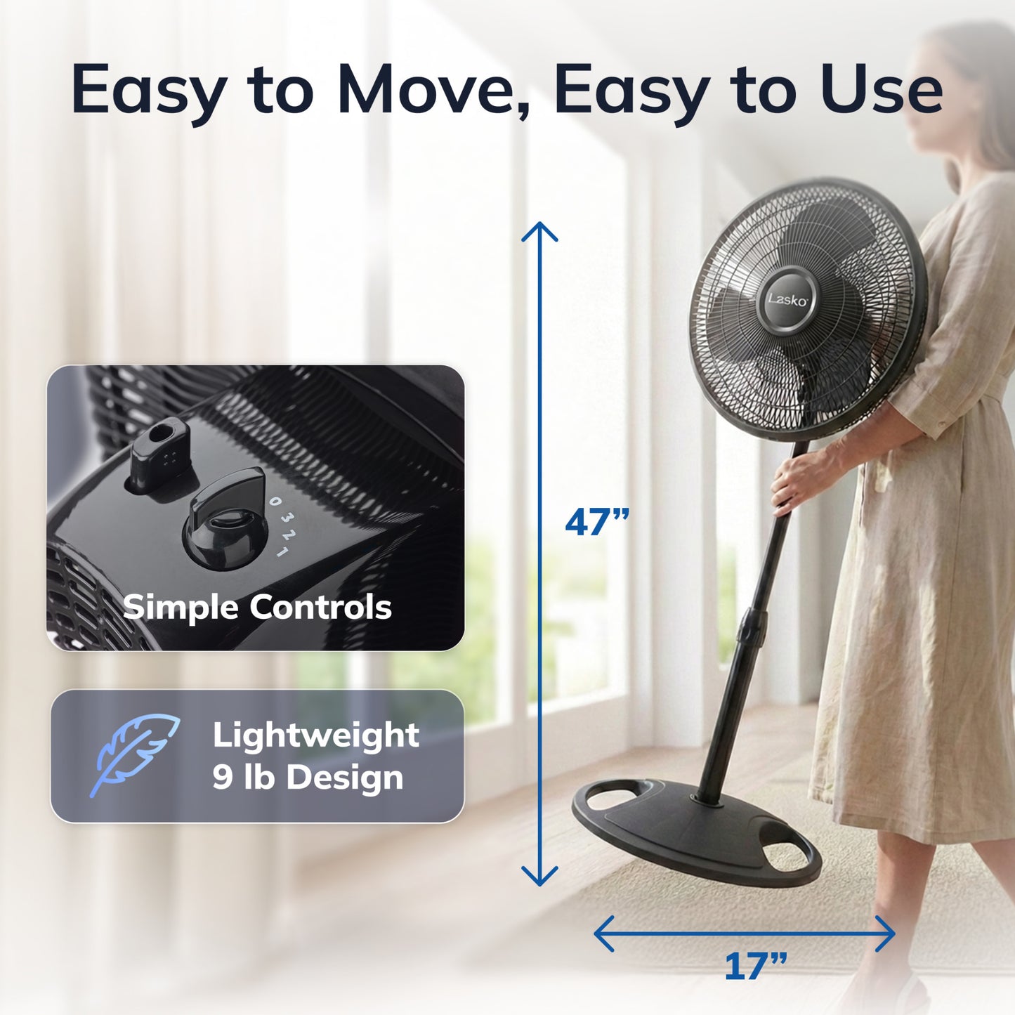 Lasko 16" Pedestal Fan (3-speed, manual, black)