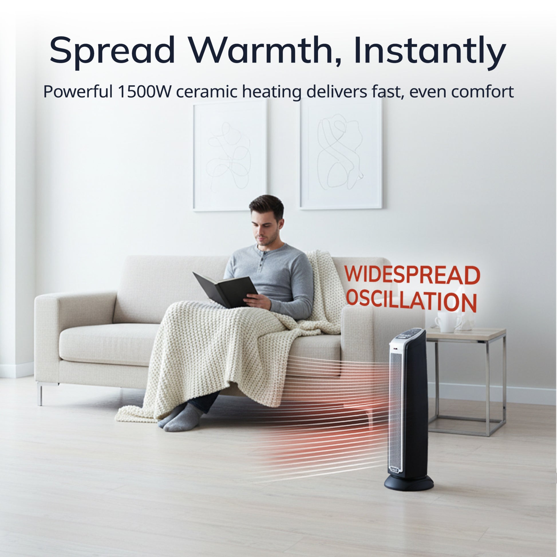 Lasko 1500W Electric Oscillating Ceramic Tower Space Heater with