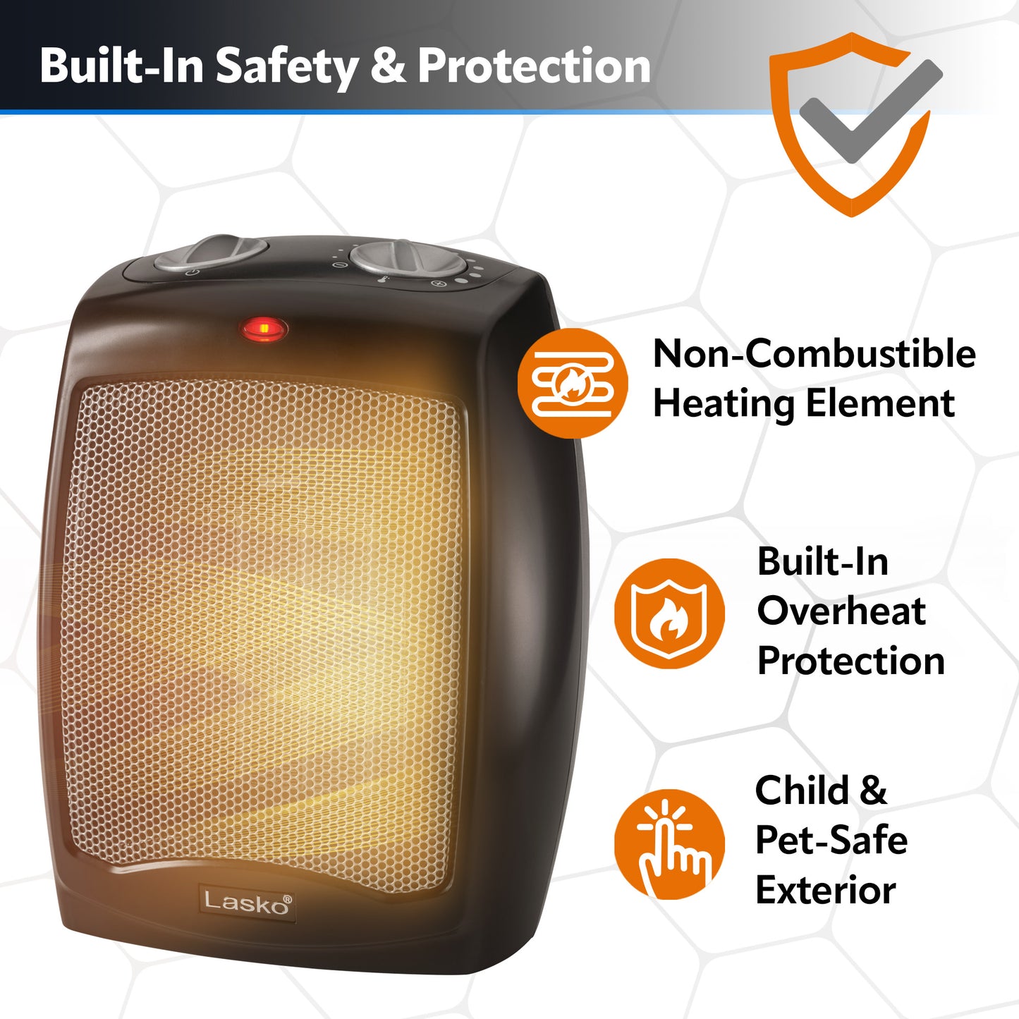 Lasko 1500W 9" Ceramic Tabletop Space Heater with Adjustable Thermostat, CD09250, Black