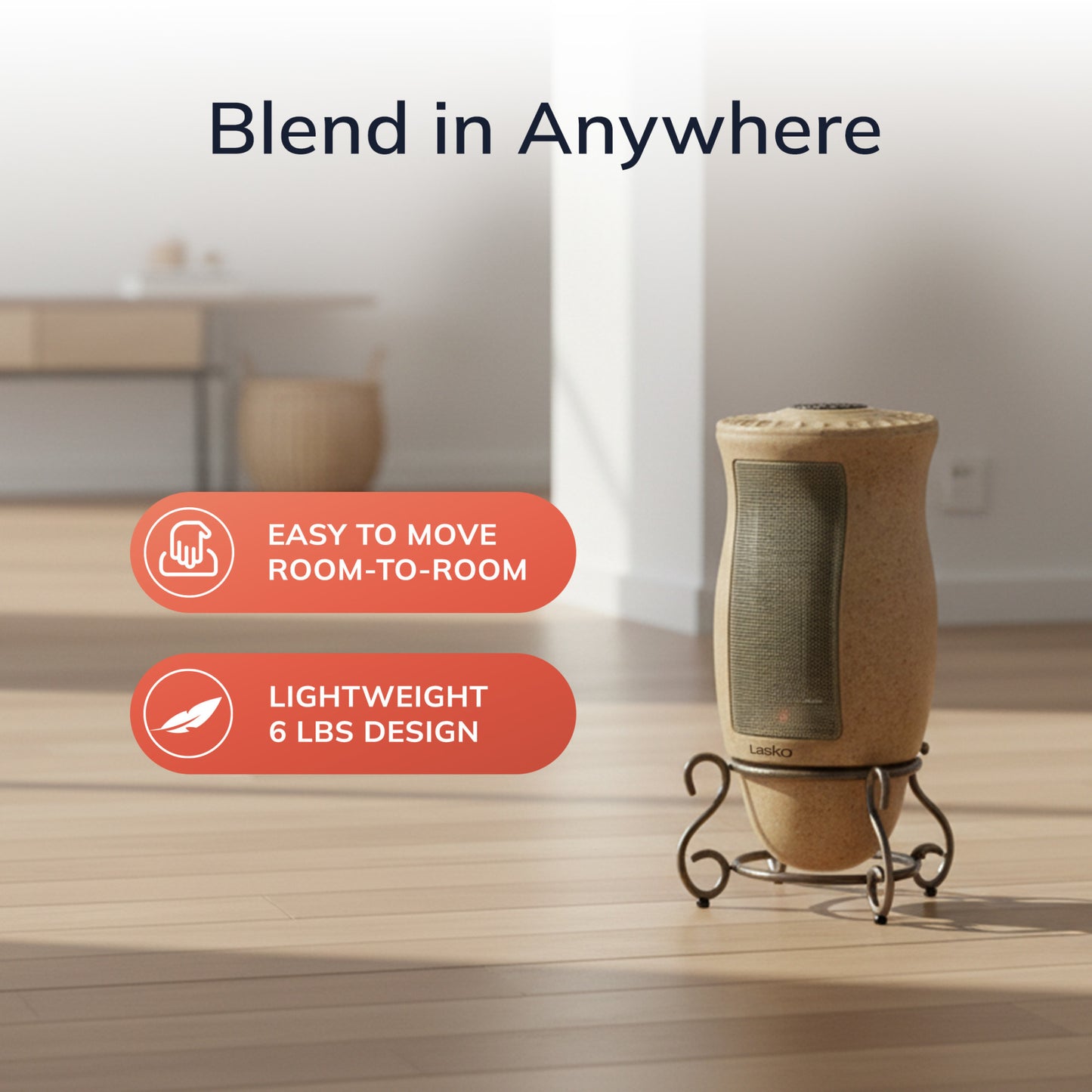 Lasko 1500W Electric Designer Series Ceramic Space Heater with Remote, 6435, Beige