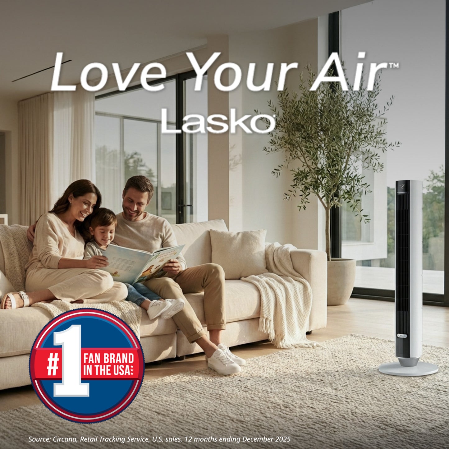 Lasko TDC402 WhisperForce™ DC 40" Tower Fan (12-speed, remote, white)