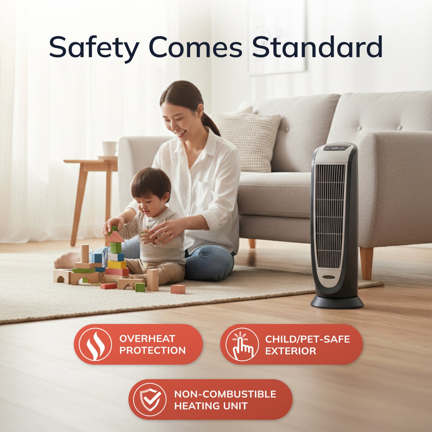 Lasko 1500W Ceramic Tower Space Heater with Digital Display and Remote Control, 5160, Black/Silver