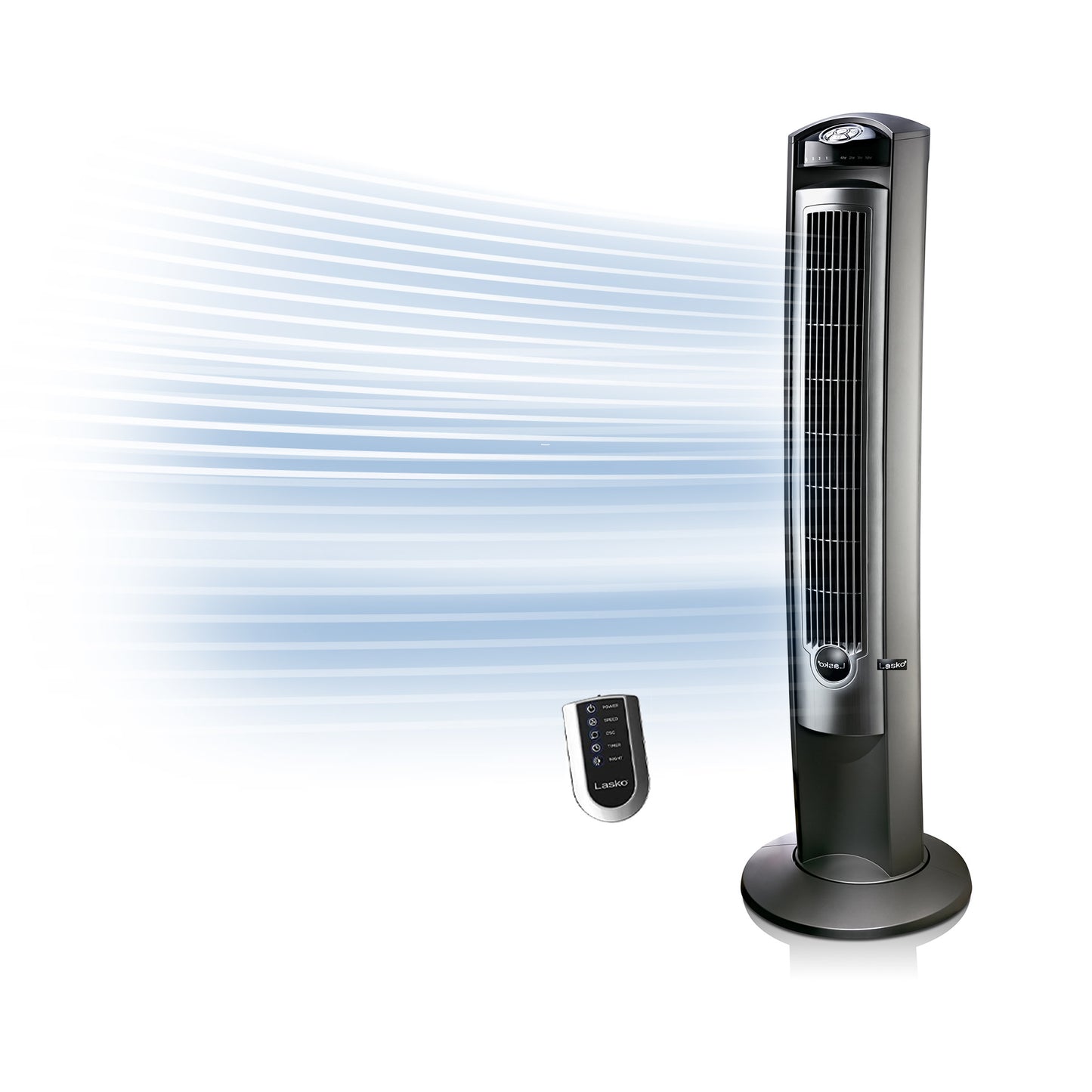 Lasko 42" Wind Curve Oscillating Tower Fan with Nighttime Setting and Remote, T42951, Silver