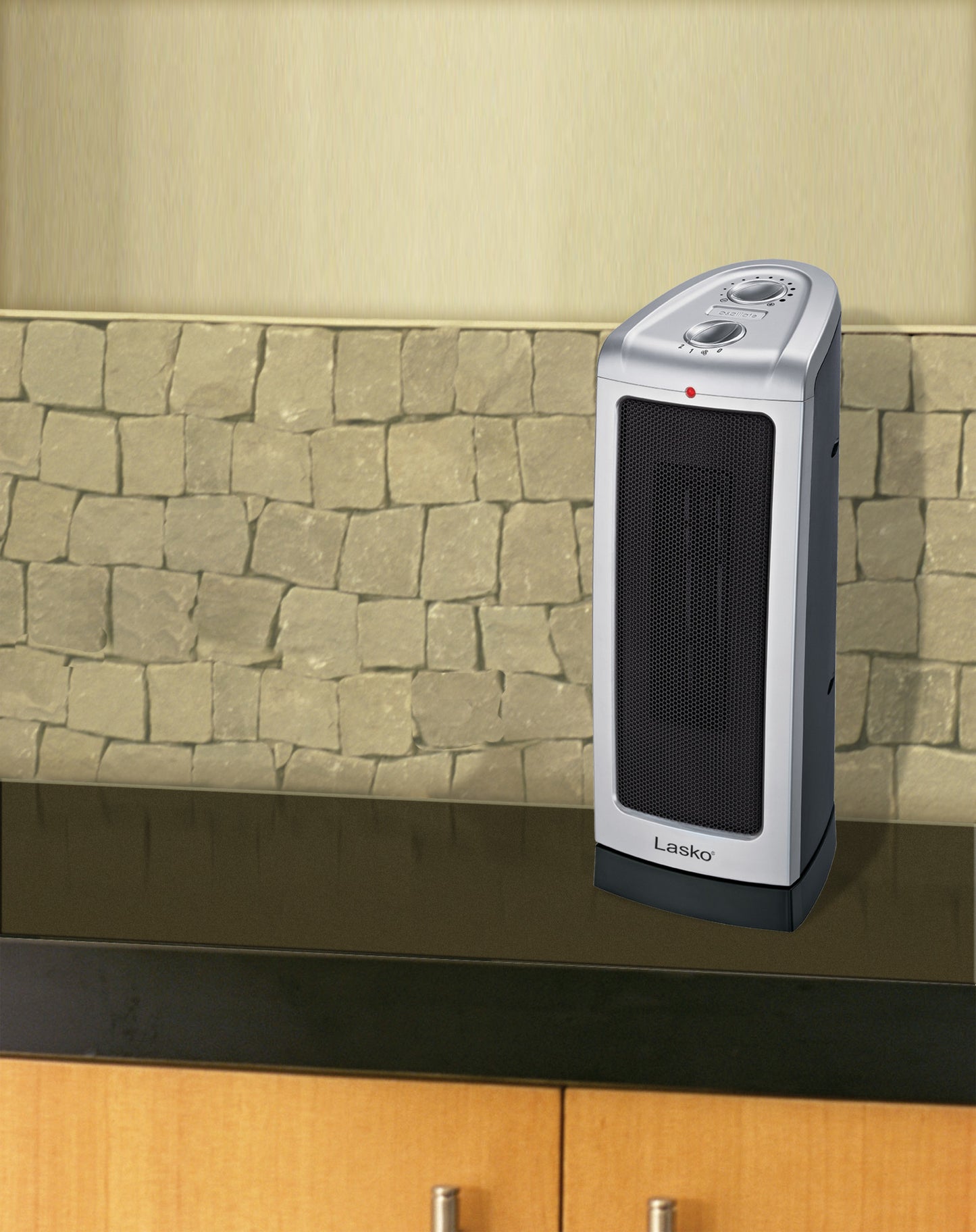 Lasko 1500W Electric Oscillating Ceramic Tower Space Heater with Thermostat, 5307, Silver