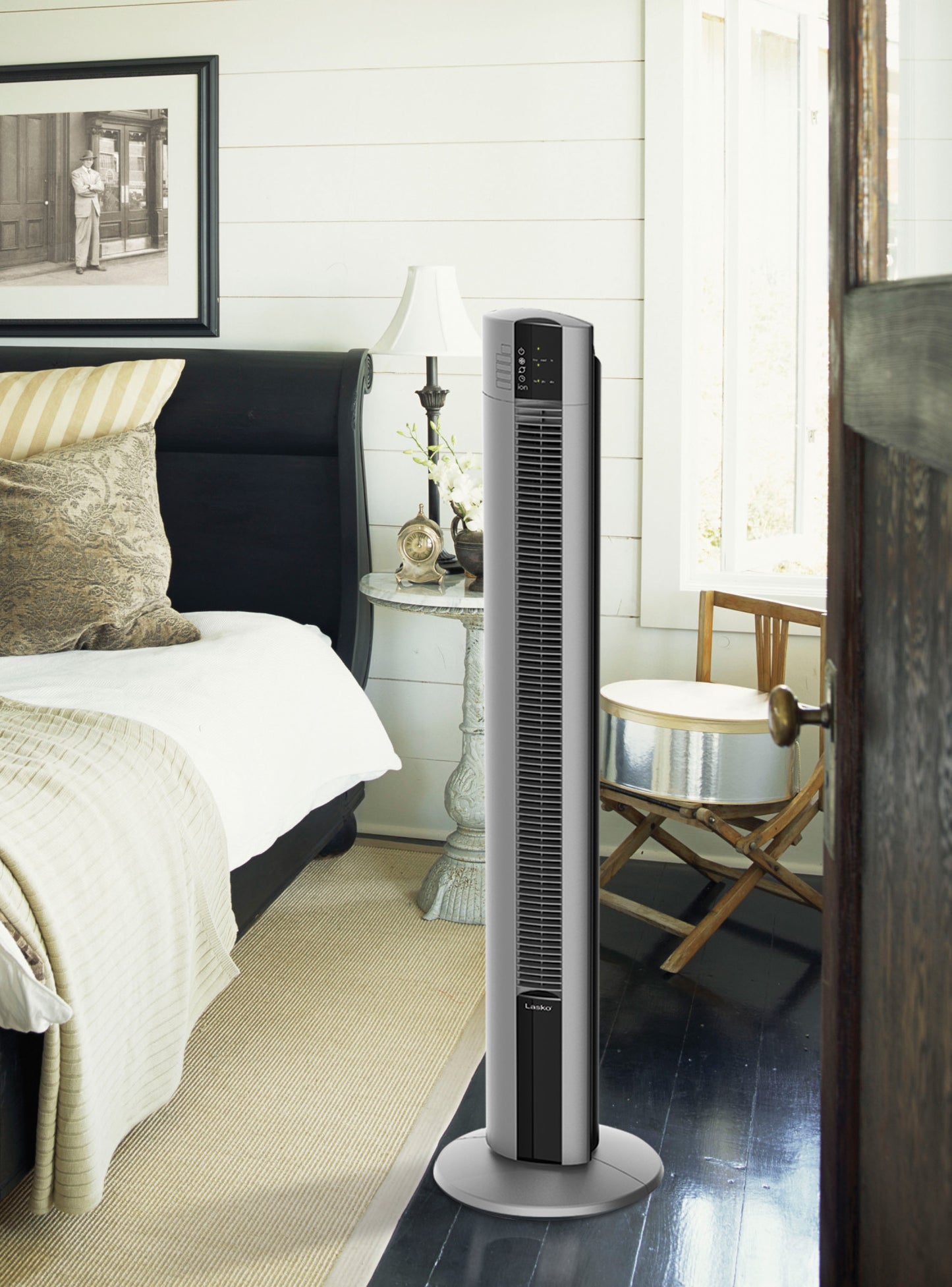 Lasko 48" Oscillating Tower Fan with Fresh Air Ionizer and Remote Control, T48310, Gray