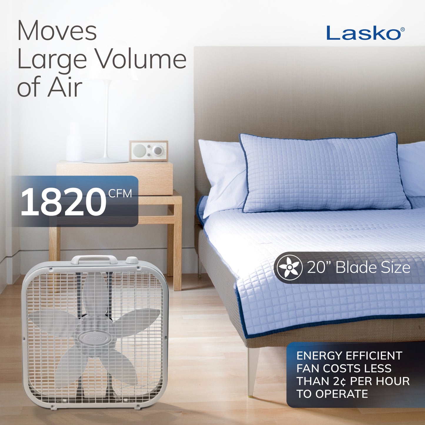 Lasko B20201 20" Box Fan with Save-Smart Technology