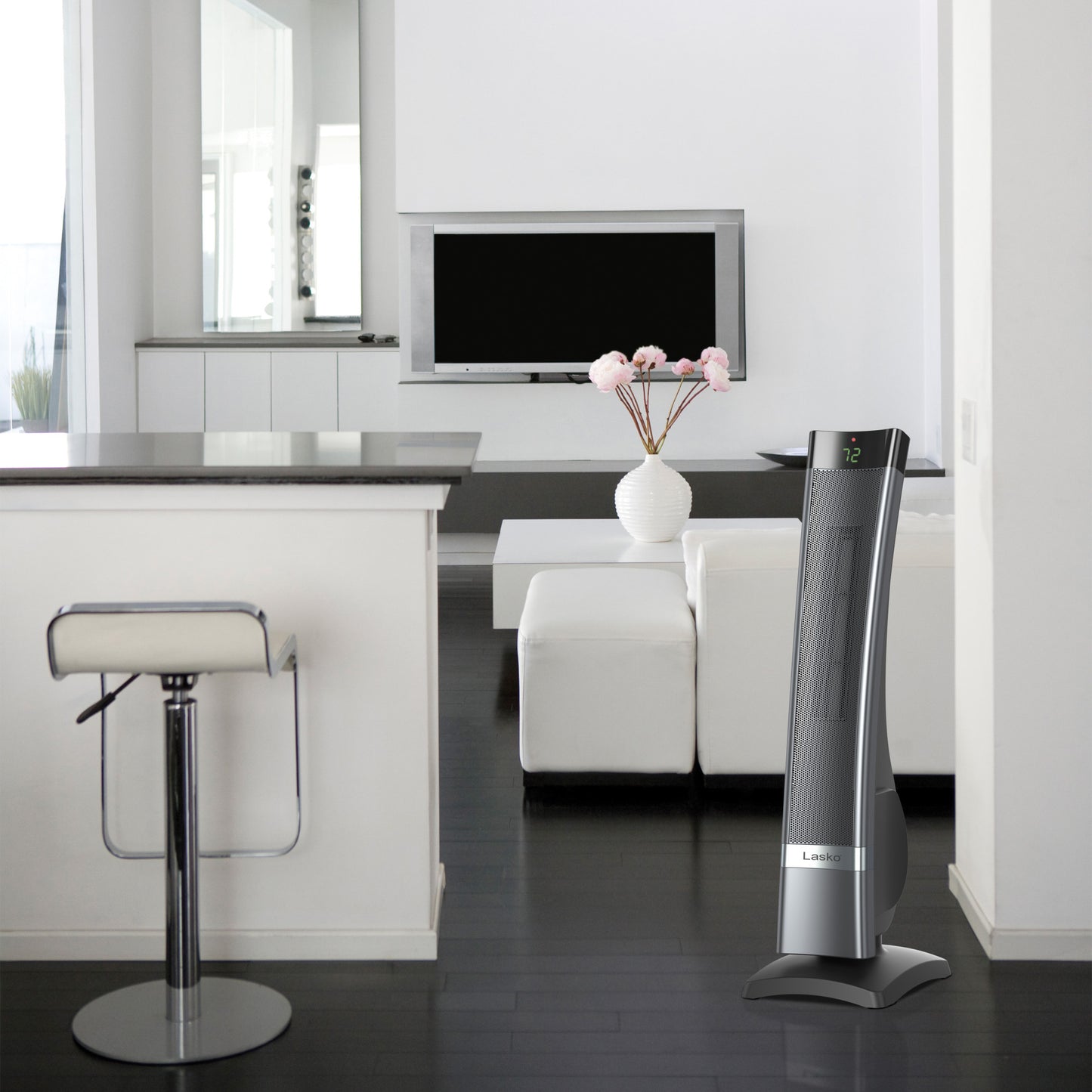 Lasko 1500W Ultra Ceramic Tower Space Heater with Remote, CT30710, Gray