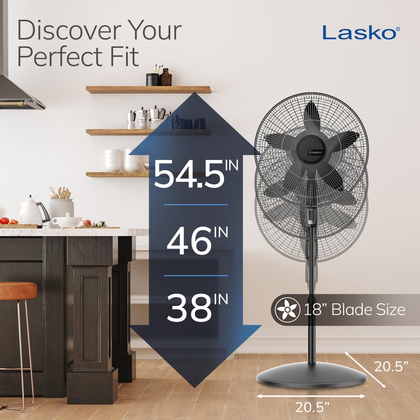 Lasko 18" Adjustable Oscillating Cyclone Pedestal Fan with 3 Speeds, S18910, Black