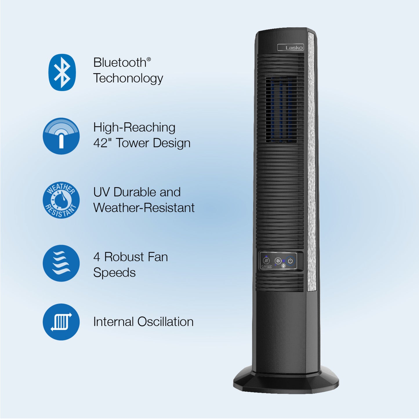 Lasko 42" Outdoor Tower Fan with Bluetooth Technology, YF200, Black
