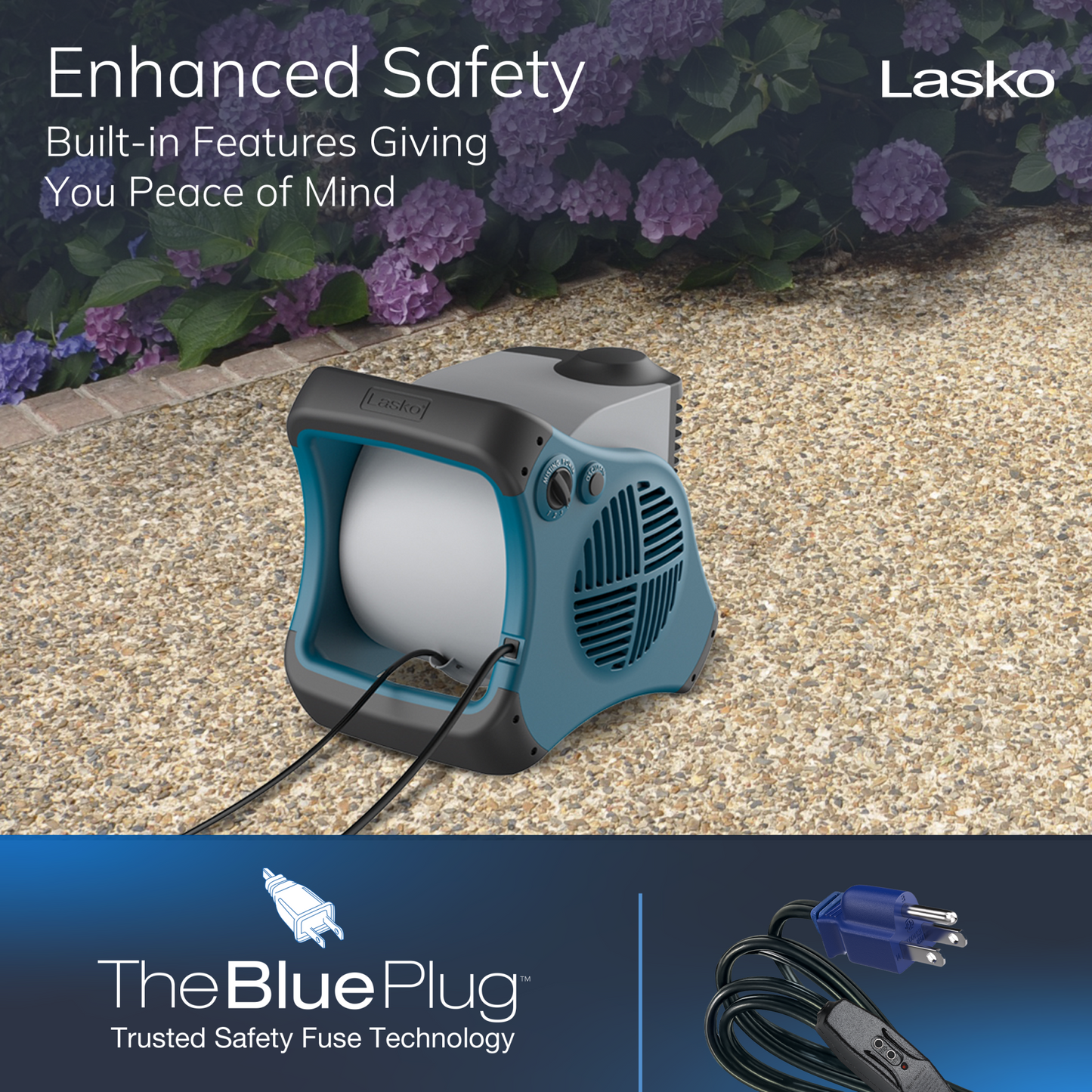 Lasko 15" Pivoting Misto Outdoor Misting Fan with GFCI Cord and 3 Speeds, 7054, Blue