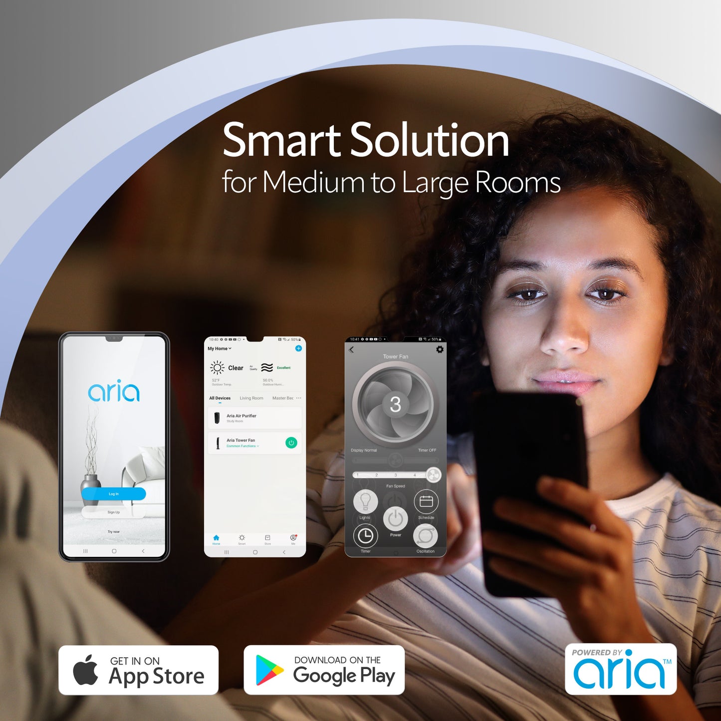 Lasko Aria™ T40733 40" 5-Speed WiFi Smart Tower Fan with Dark Mode: black