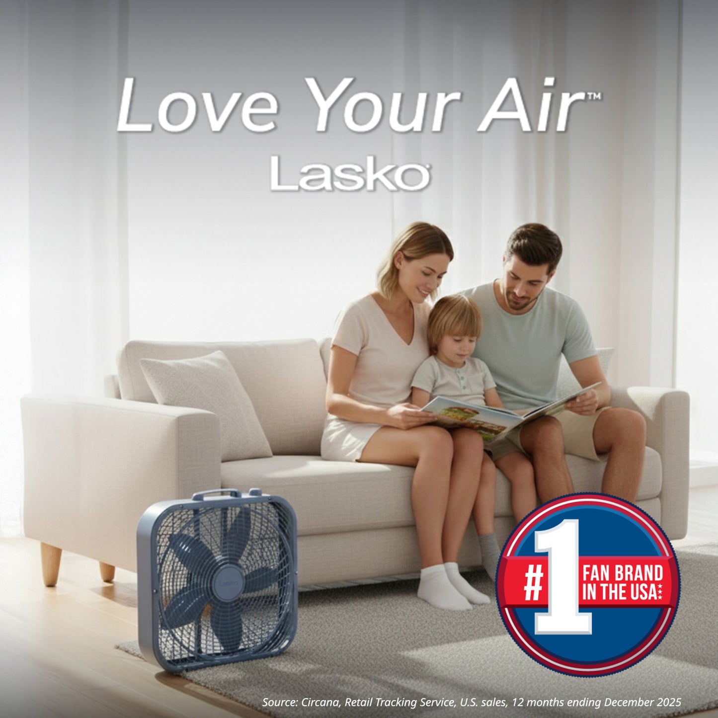 Lasko WindRing® 20" Box Fan (3-speed, manual, laguna blue)