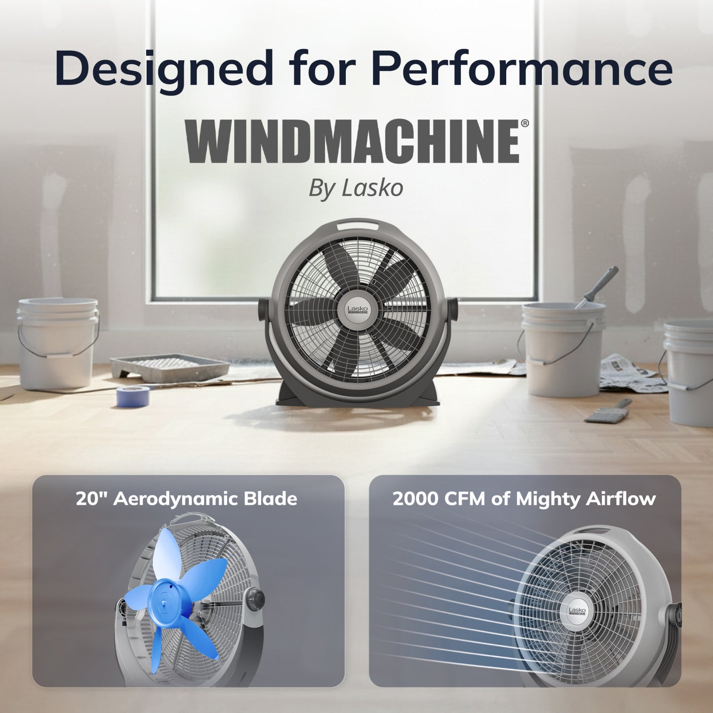 Lasko Wind Machine® A20304 20" Pivoting 3-Speed Air Circulator Fan: Gray