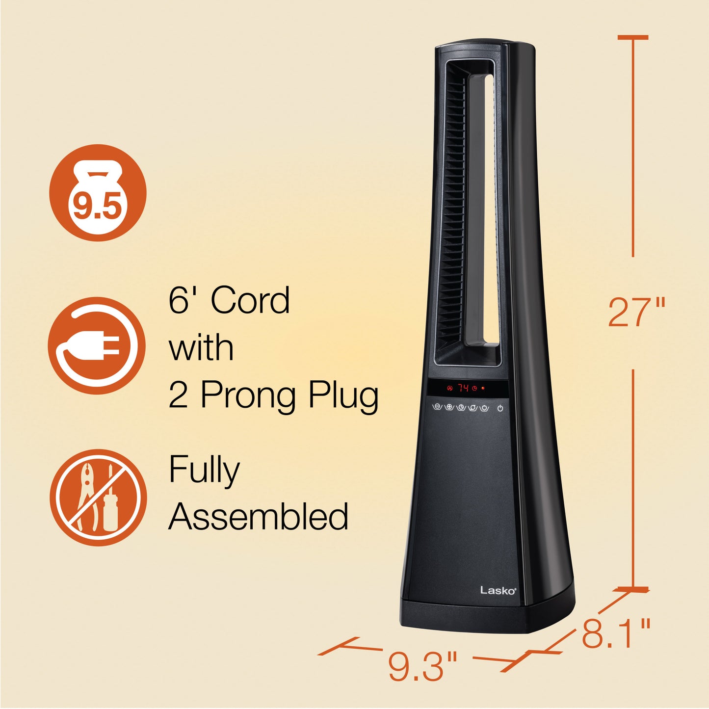 Lasko 1500W Bladeless Ceramic Tower Space Heater with Remote, AW310