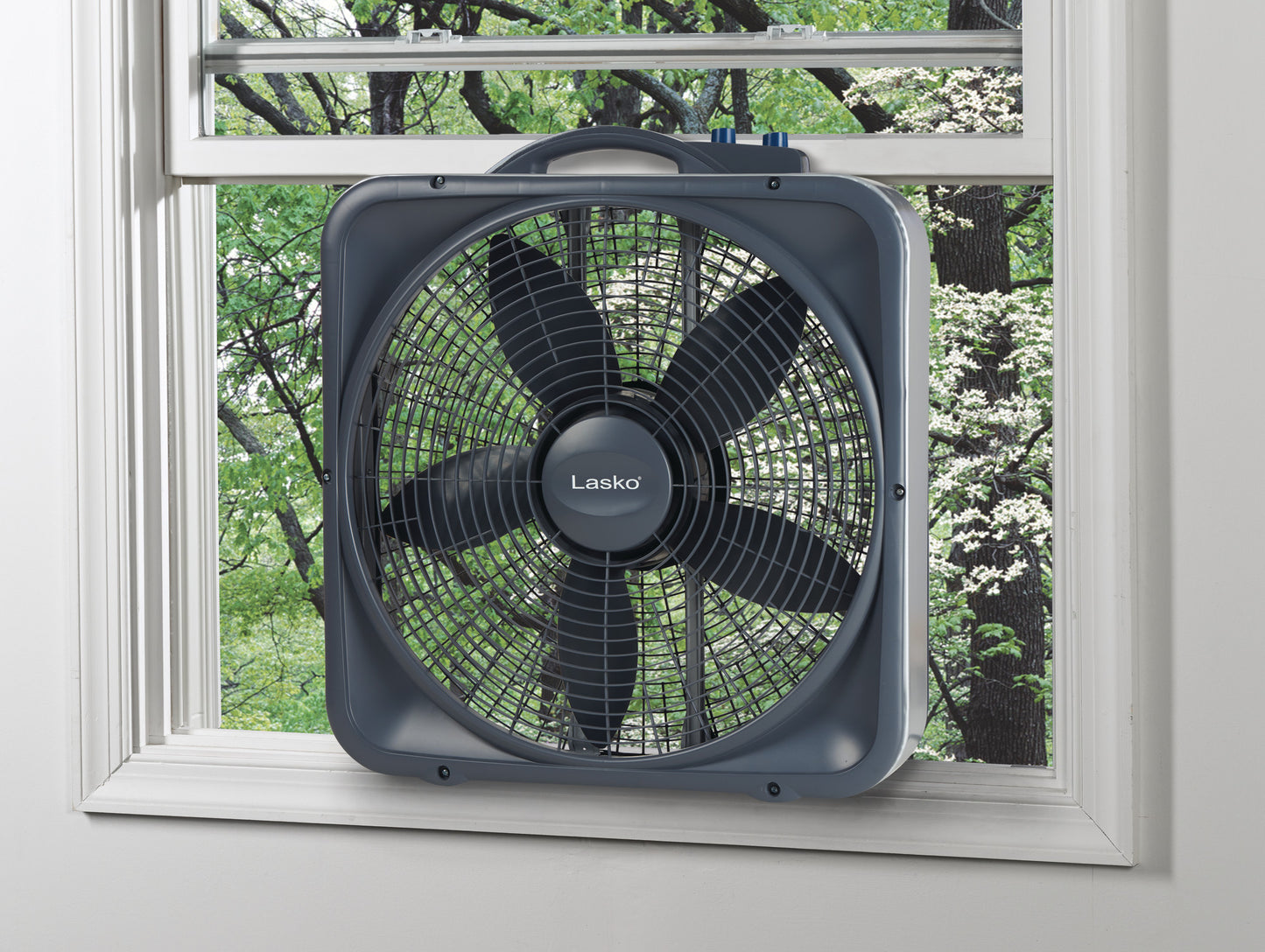 Lasko 20" Weather-Shield® Select Box Fan with Thermostat, B20573, Gray