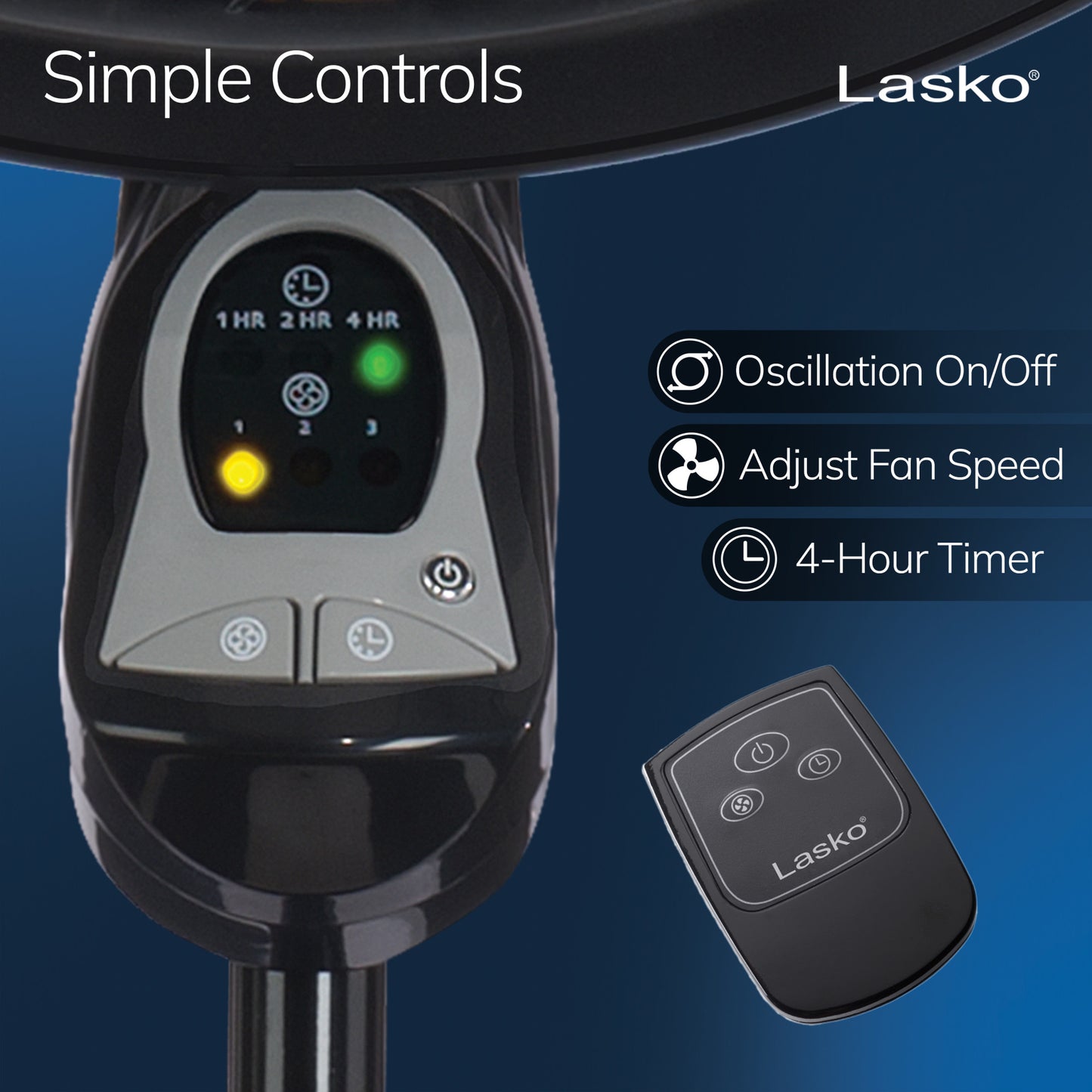 Lasko 18" 3-Speed Oscillating Cyclone Pedestal Fan with Remote and Timer, 1843, Black