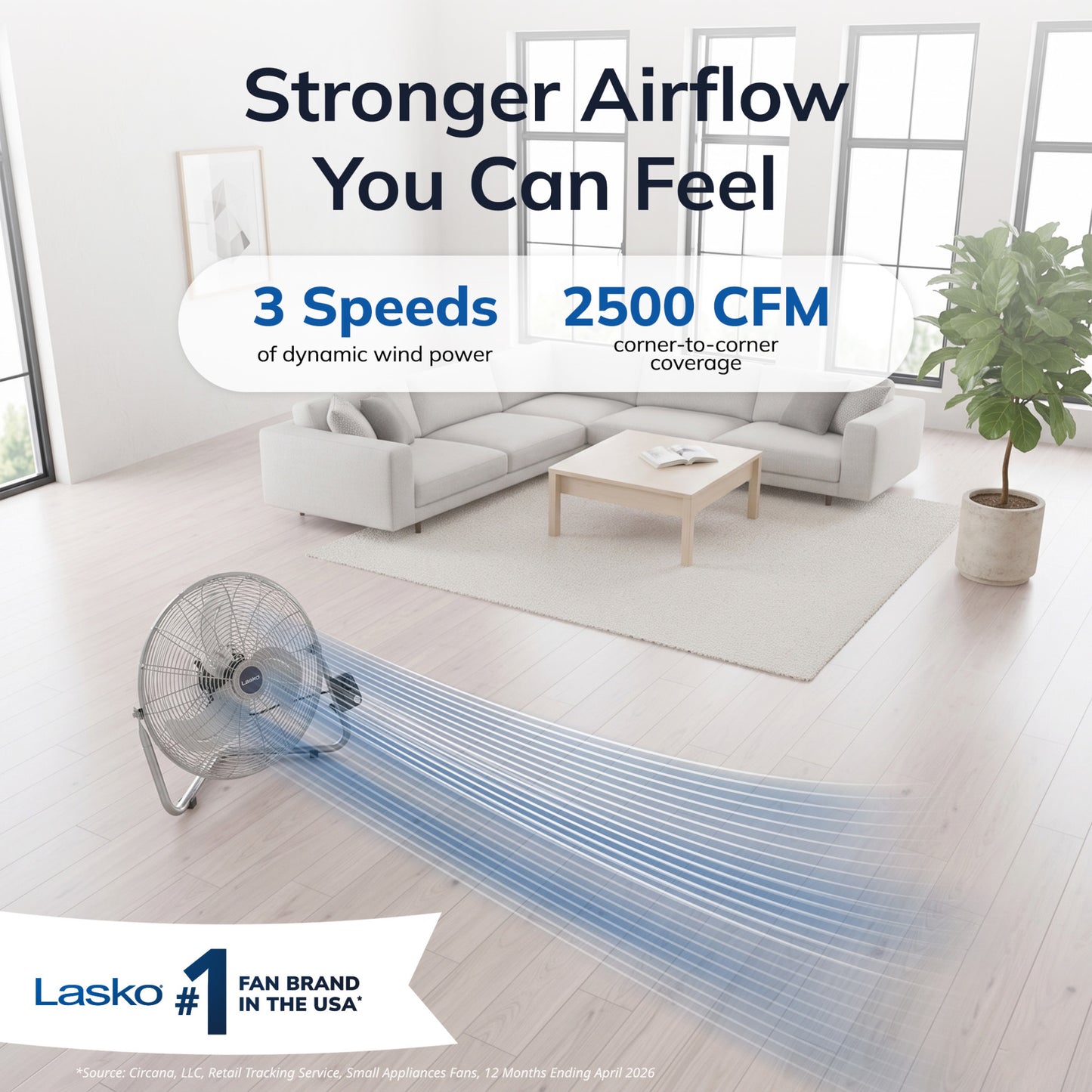 Lasko 20" High Velocity Floor Fan: Wall Mount, 3-Speed, Pivoting, Silver