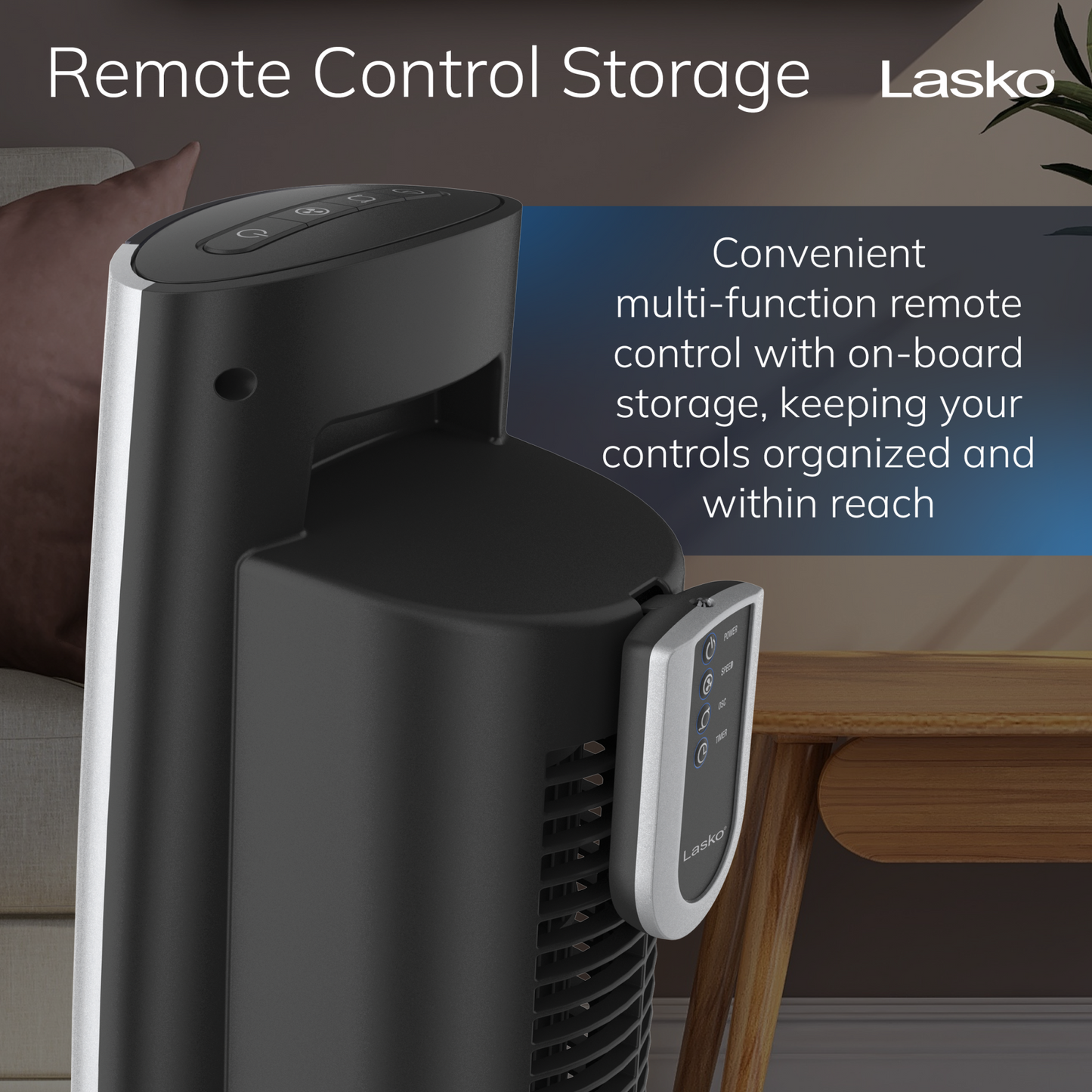 Lasko Oscillating Tower Fan with Remote Control, 2711, Black
