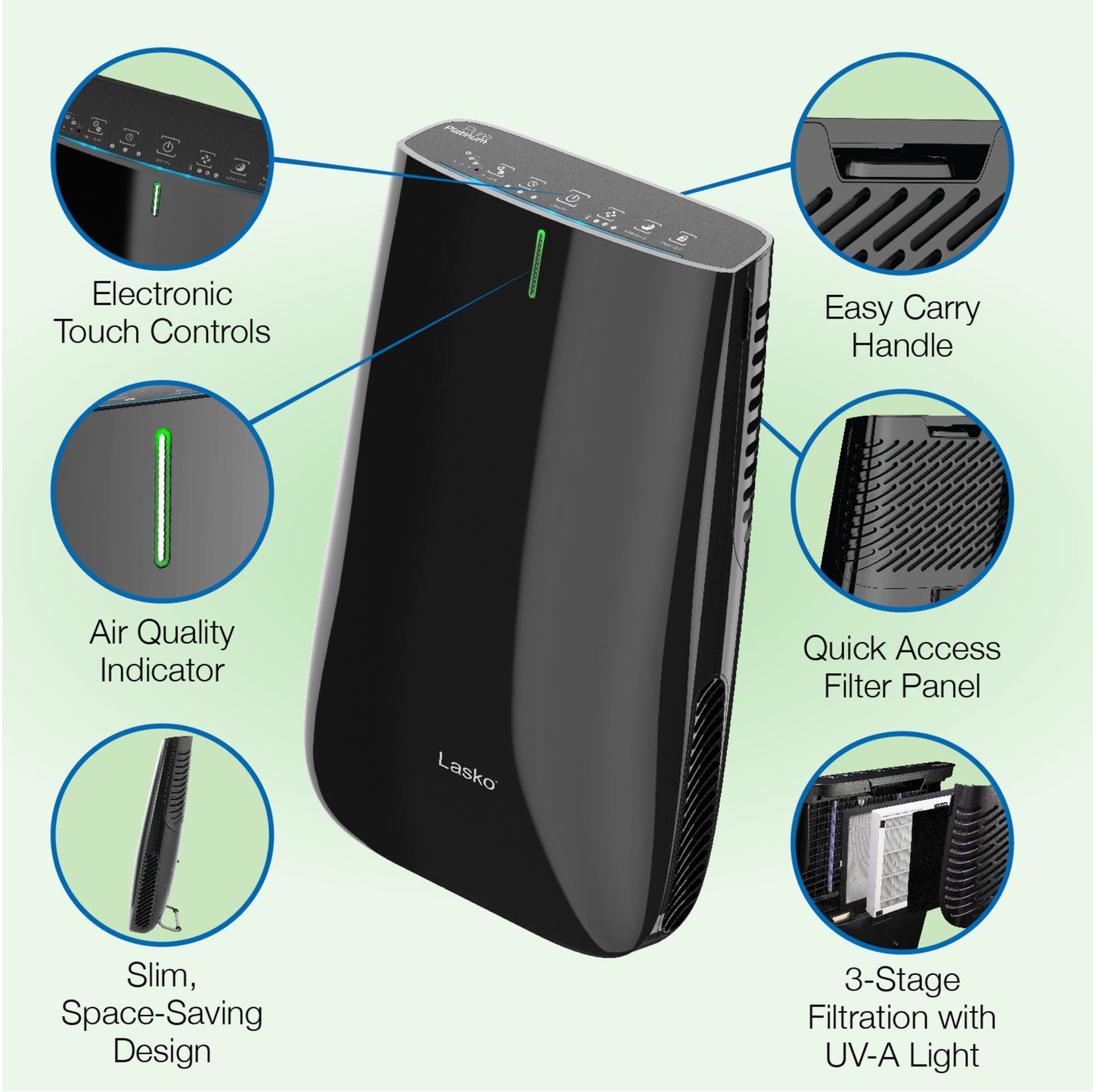 Lasko Pure Platinum Air Purifier with HEPA-Type Filtration, HF25630, Black