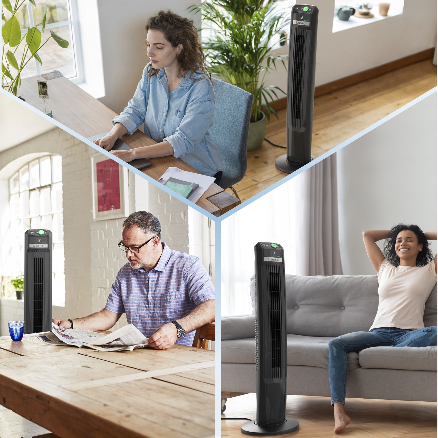 Lasko 42" 12-Speed EcoQuiet DC Motor Tower Fan with Remote Control, T42700, Black