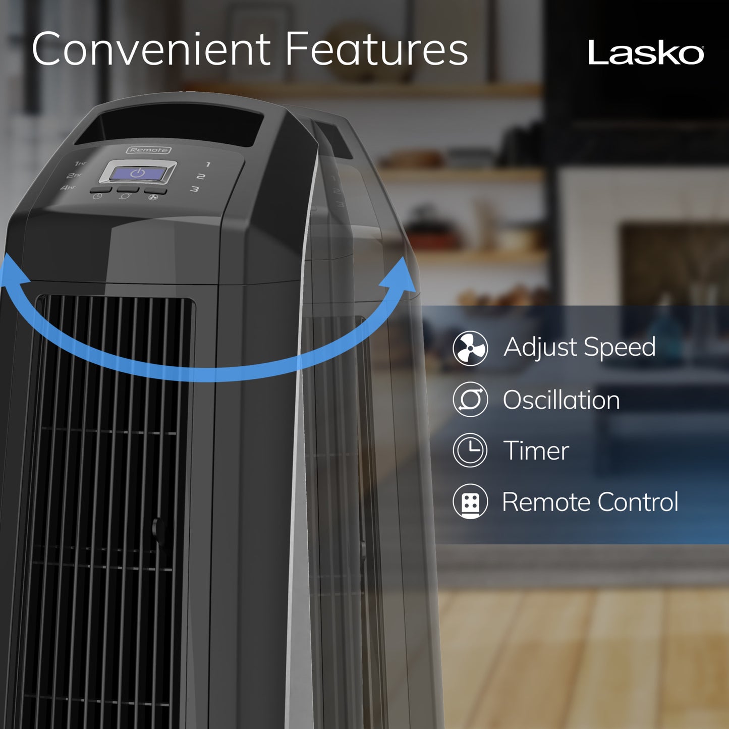 Lasko Oscillating High Velocity Fan with Remote Control, U35122, Black