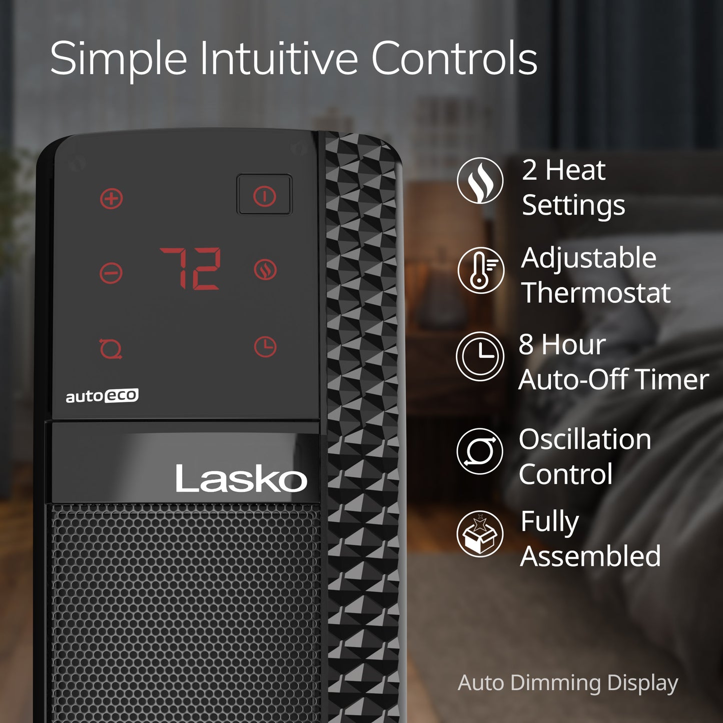 Lasko CT22440 22" Digital Ceramic Tower Space Heater with Remote Control, Black
