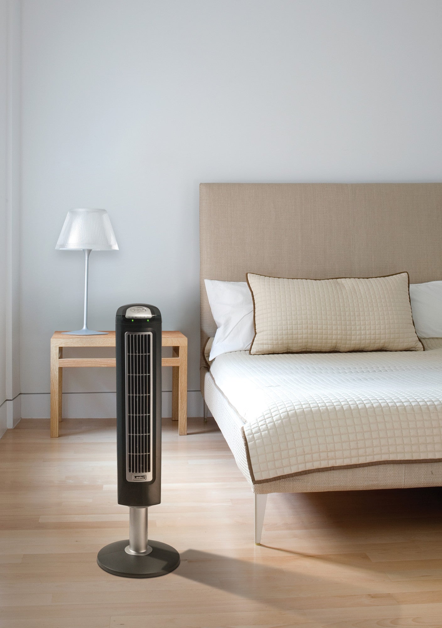 Lasko 38" Wind Tower 3-Speed Oscillating Tower Fan with Remote and Timer, 2519, Gray