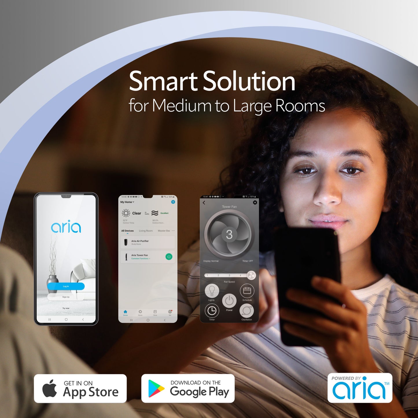 Lasko Aria™ T40735 40" 5-Speed WiFi Smart Tower Fan with Dark Mode, White