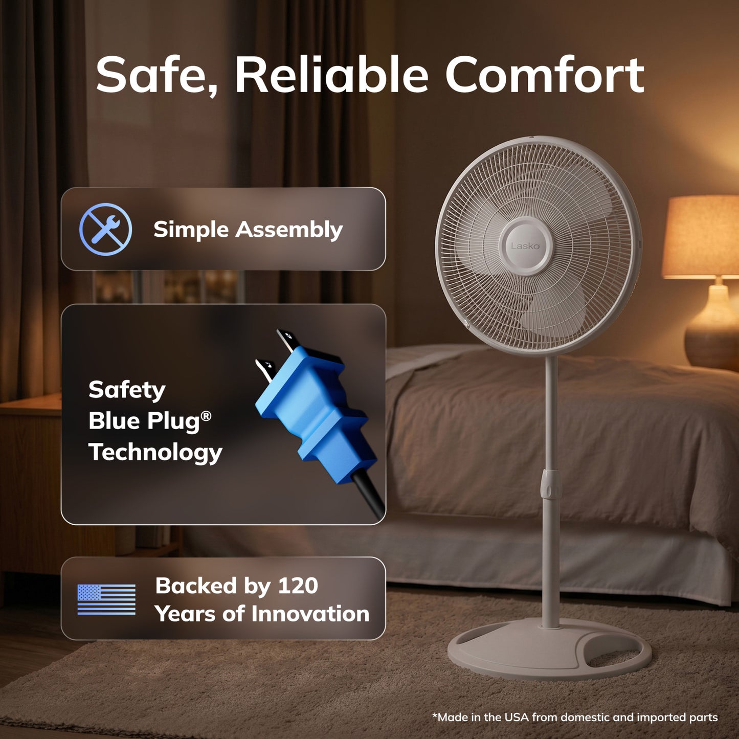 Lasko 16" Pedestal Fan: Oscillating, 3-Speed, Adjustable Height, White